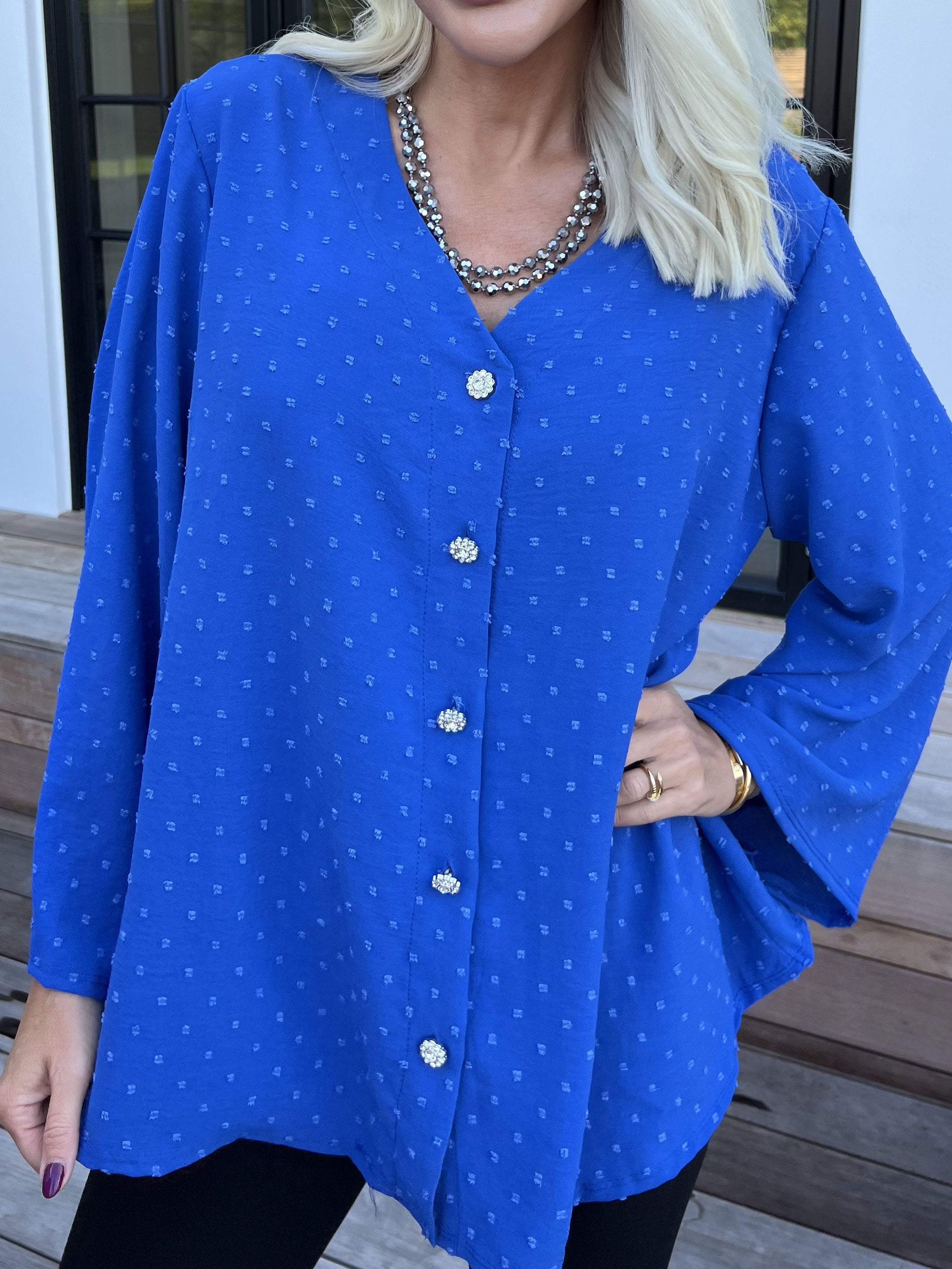 Iselin - Söt tunika med prickiga detaljer och silverknappar