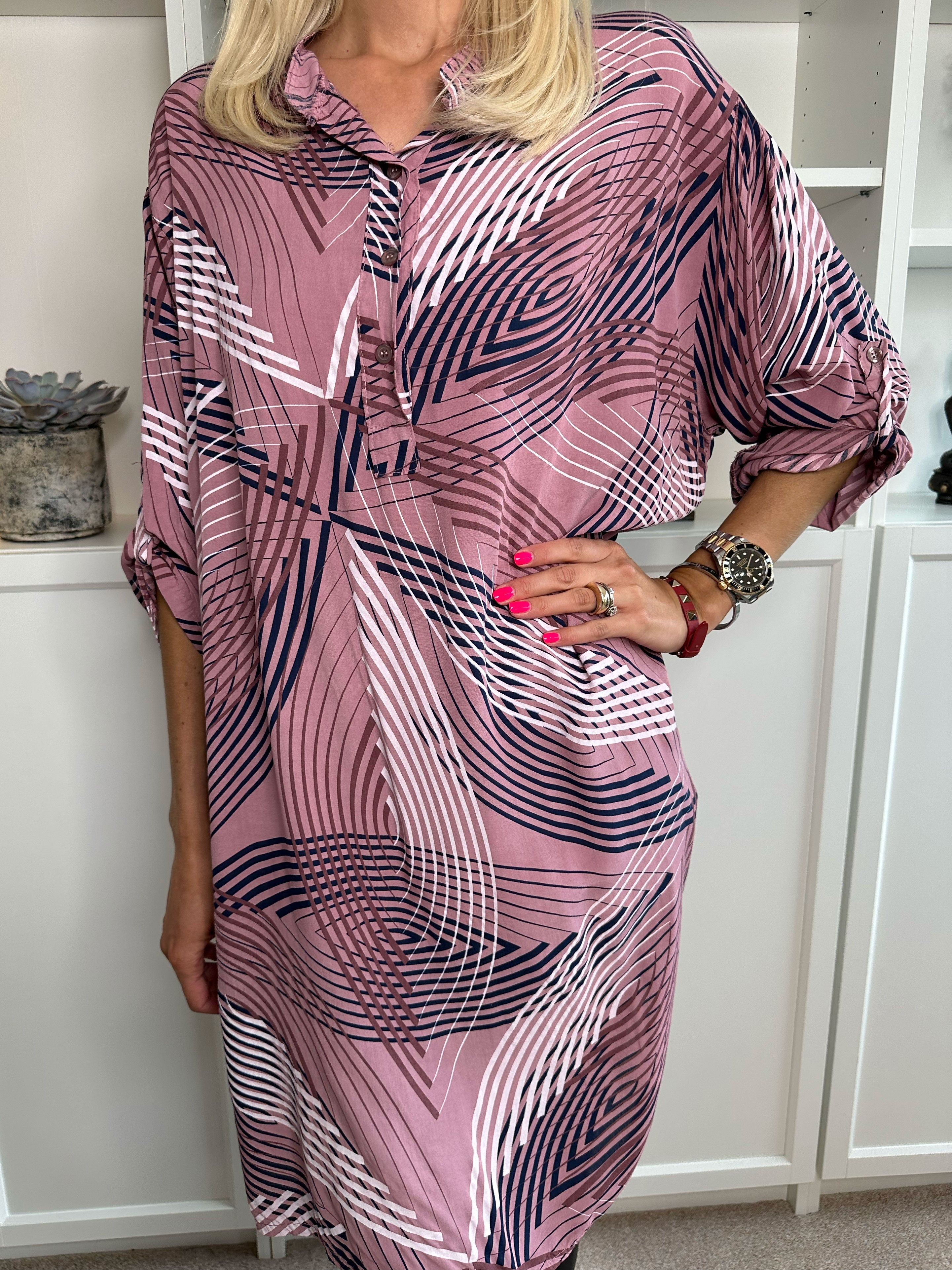 Isidora - Lång mönstrad tunikaklänning i viskos