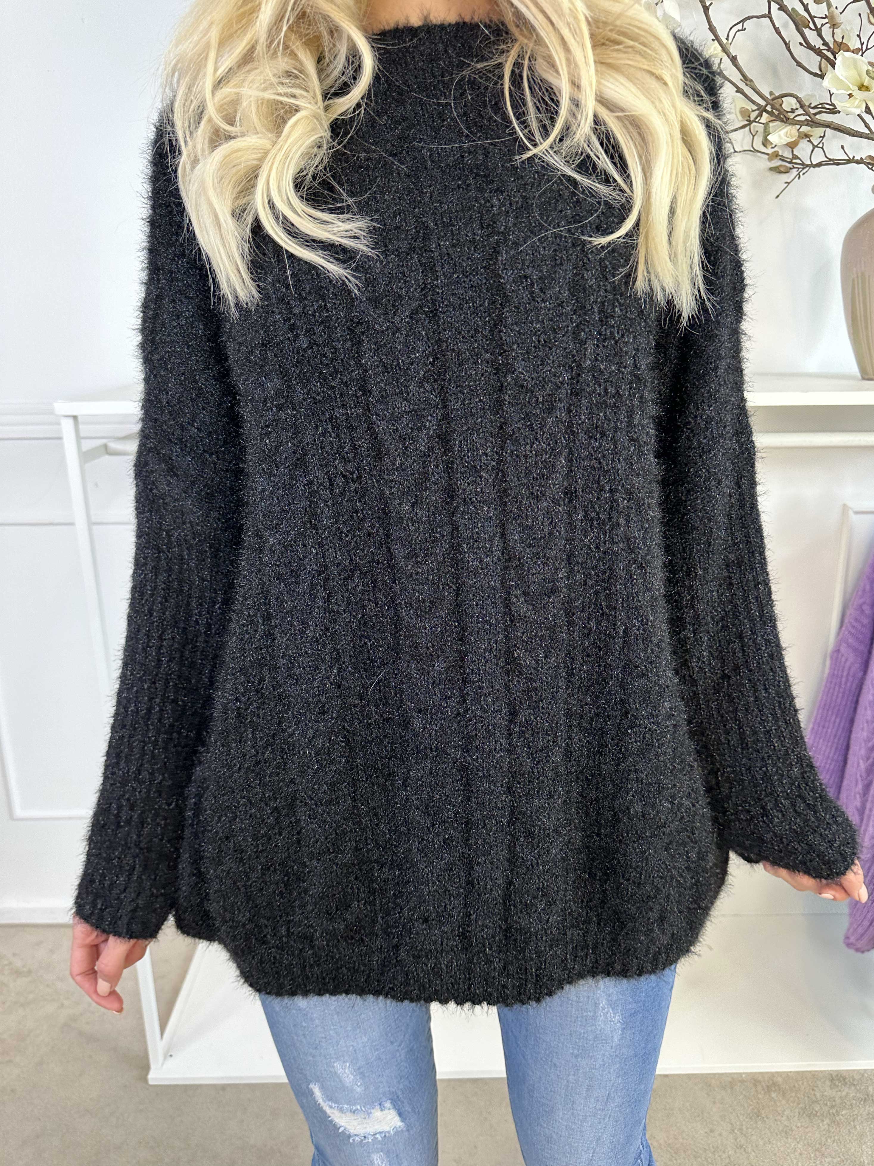 Johanna - Stickad blus i glansig trikå