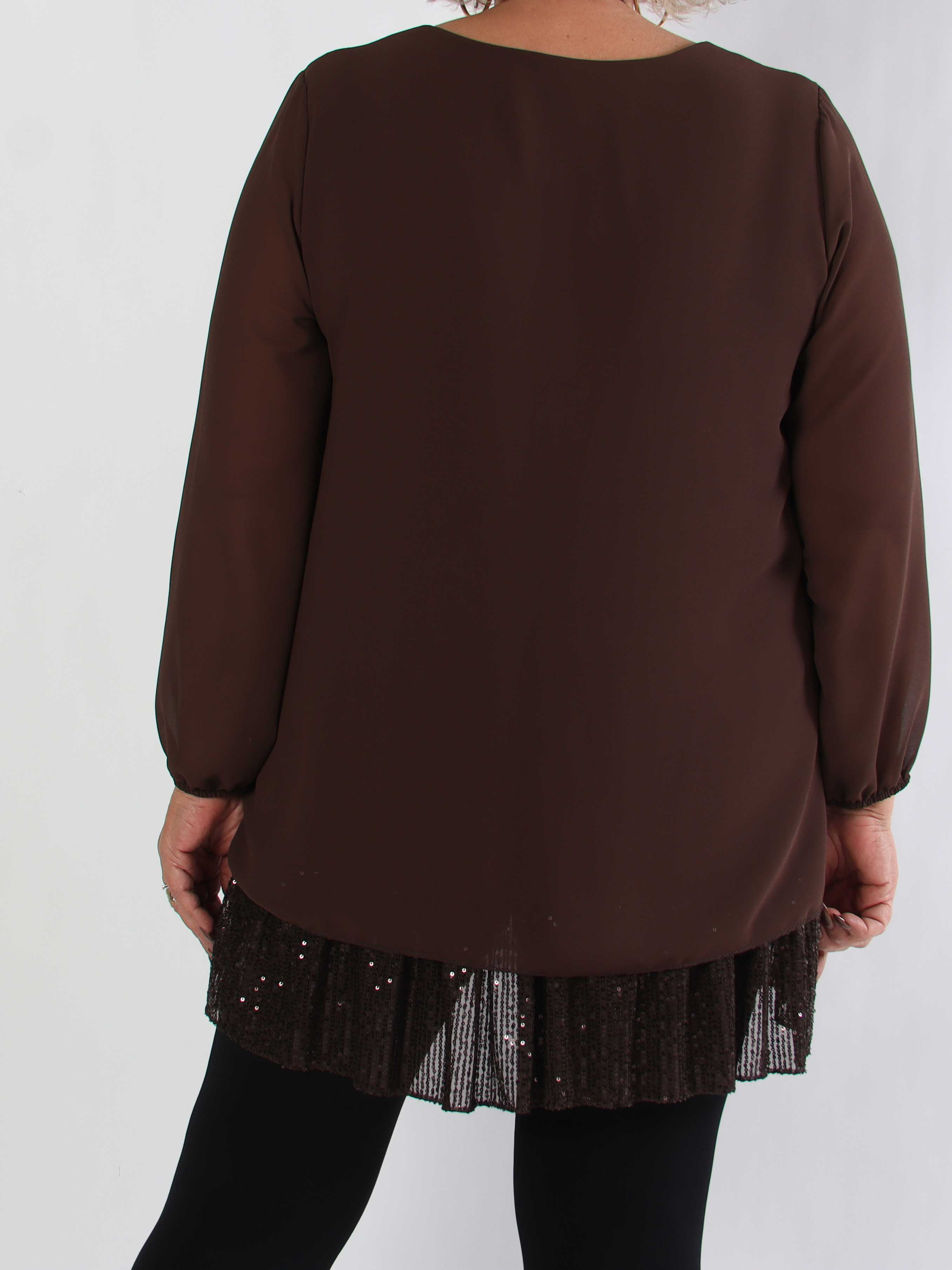 Kamilla - Festredo plus size tunikaklänning med chiffonglager och paljetter