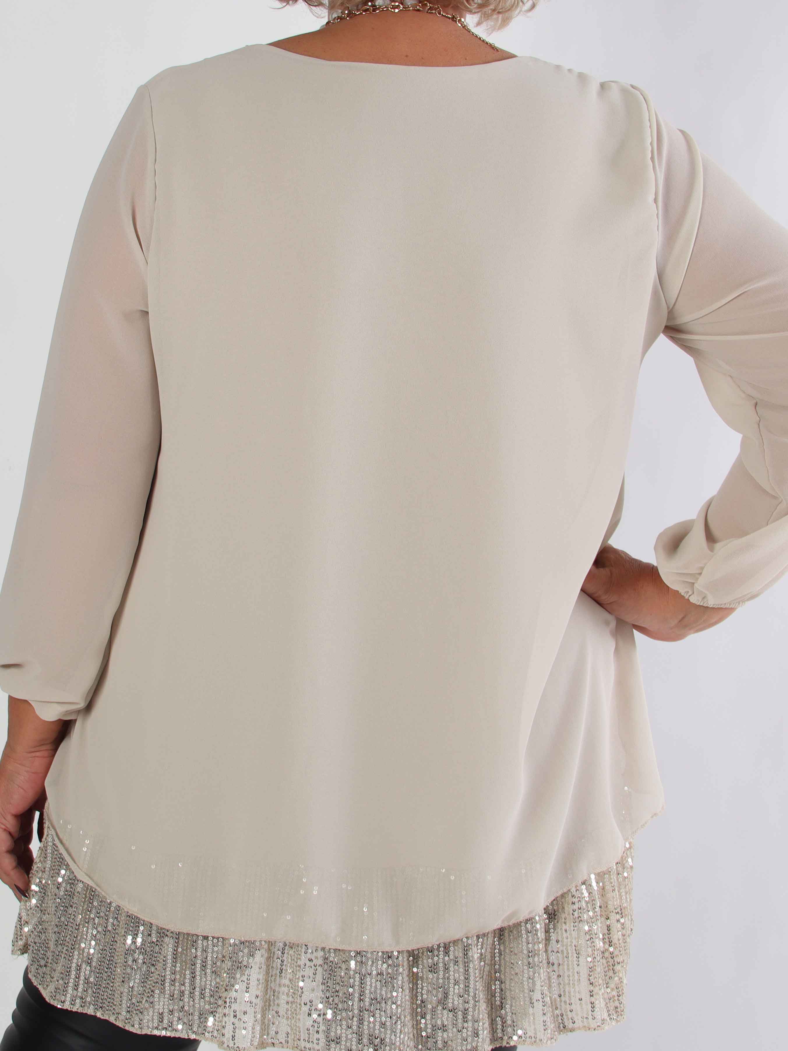 Kamilla - Festredo plus size tunikaklänning med chiffonglager och paljetter