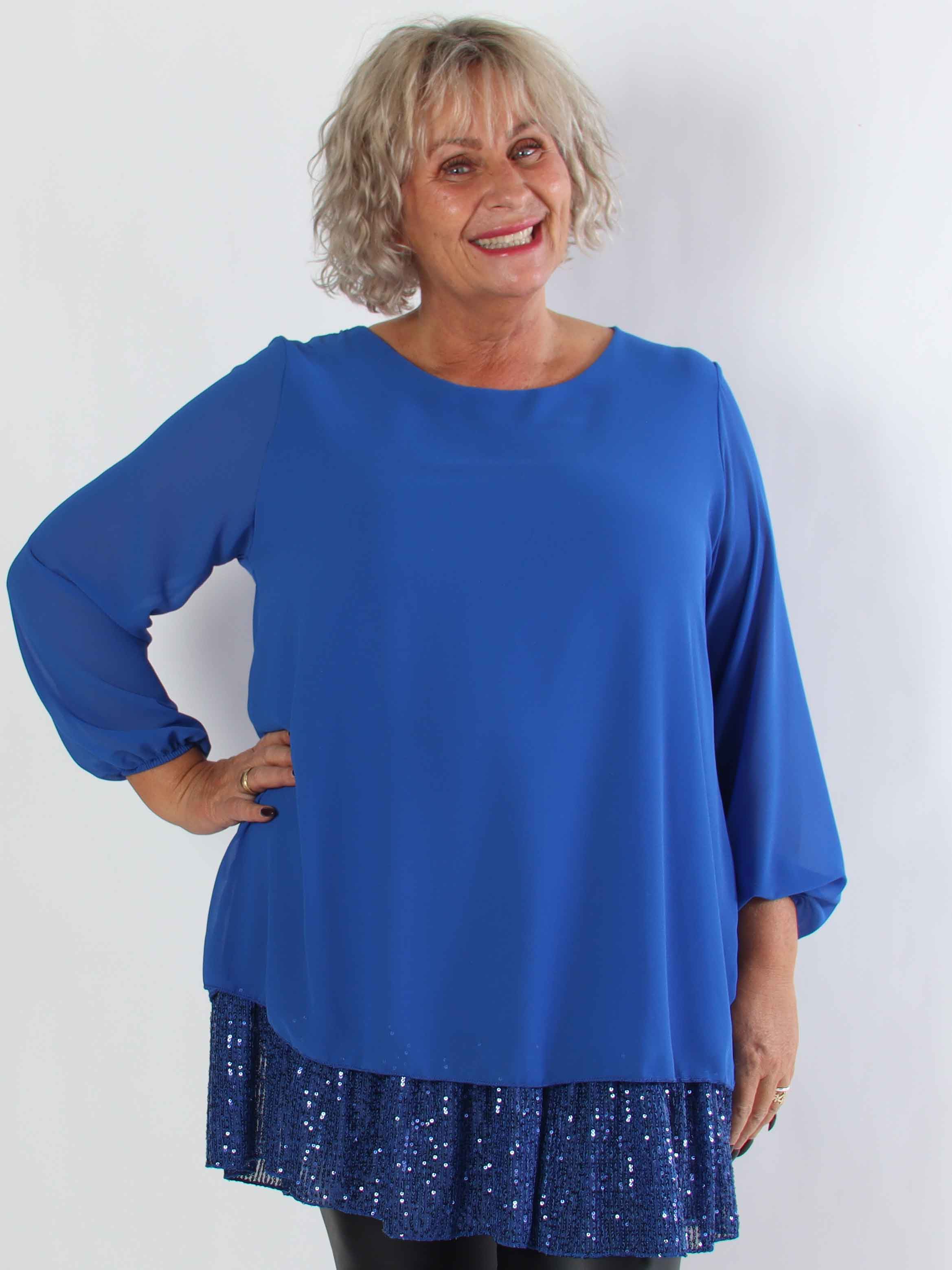 Kamilla - Festredo plus size tunikaklänning med chiffonglager och paljetter