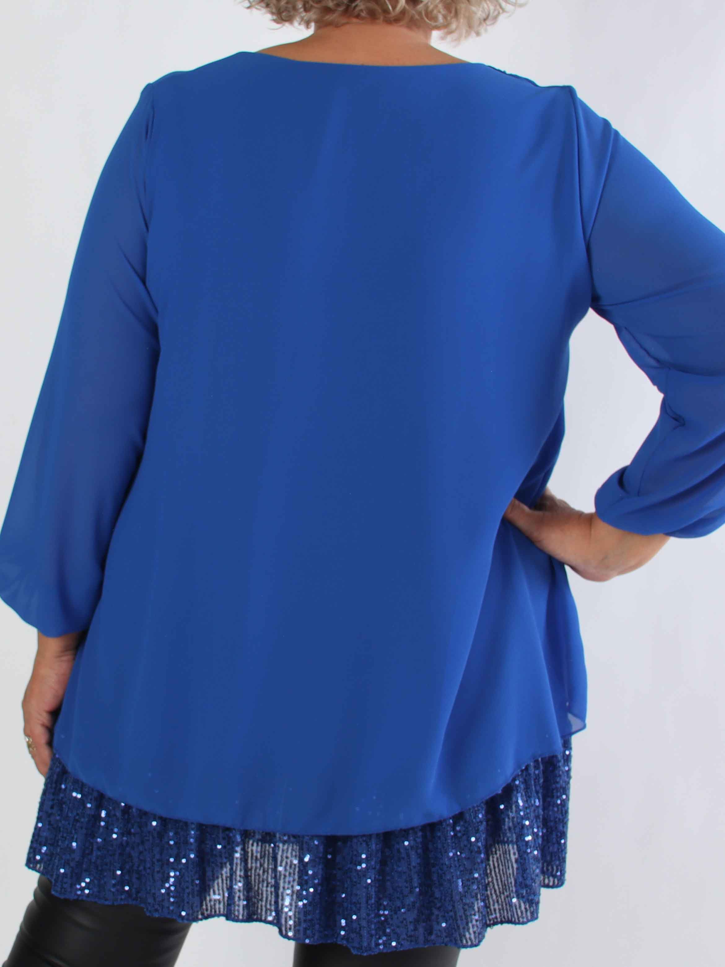 Kamilla - Festredo plus size tunikaklänning med chiffonglager och paljetter