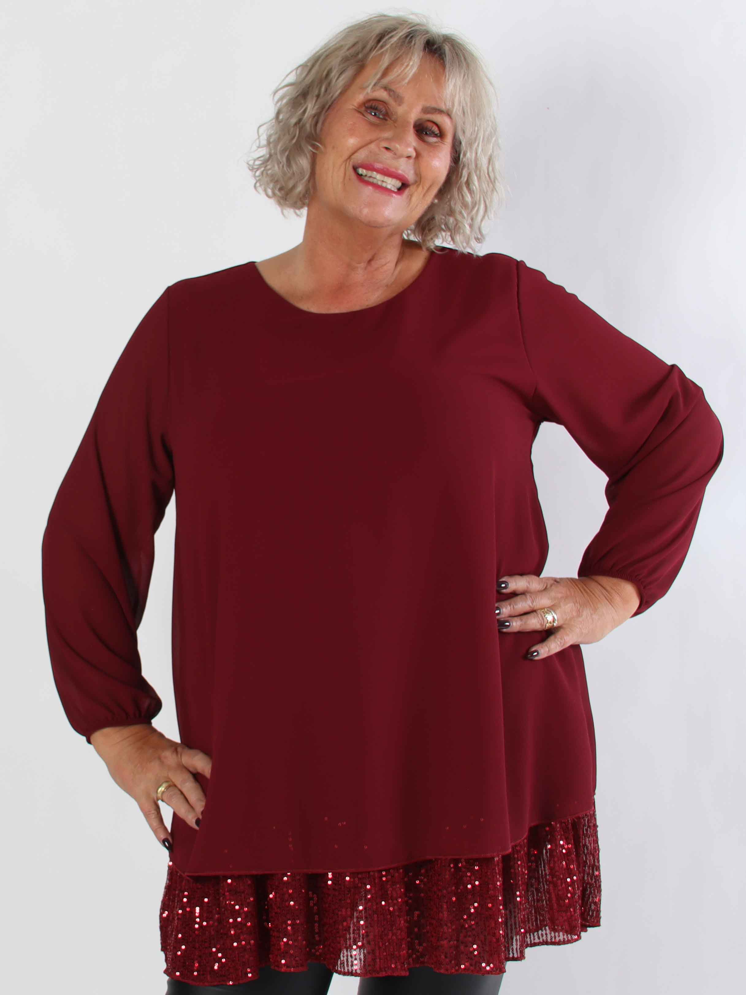 Kamilla - Festredo plus size tunikaklänning med chiffonglager och paljetter