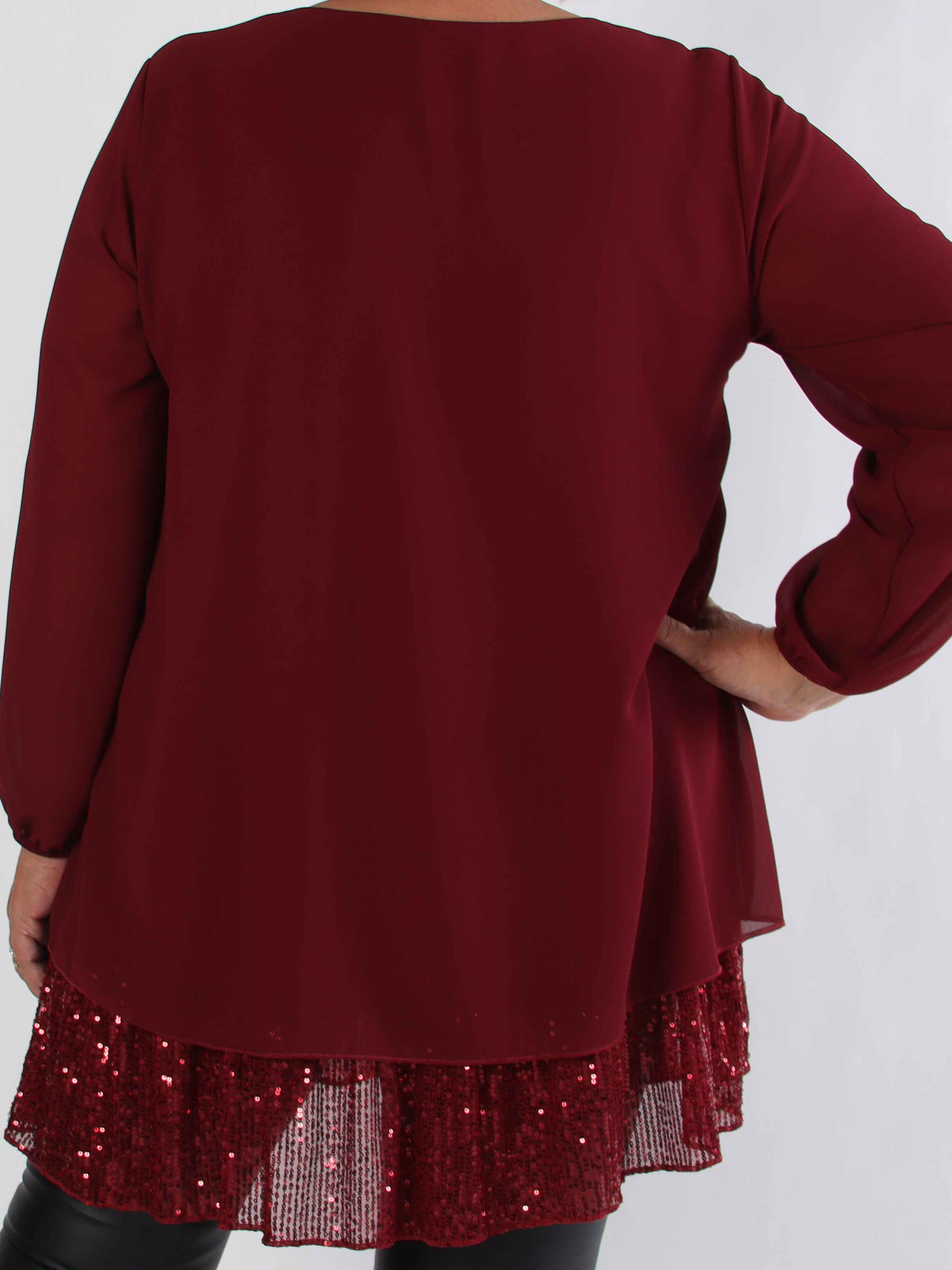 Kamilla - Festredo plus size tunikaklänning med chiffonglager och paljetter