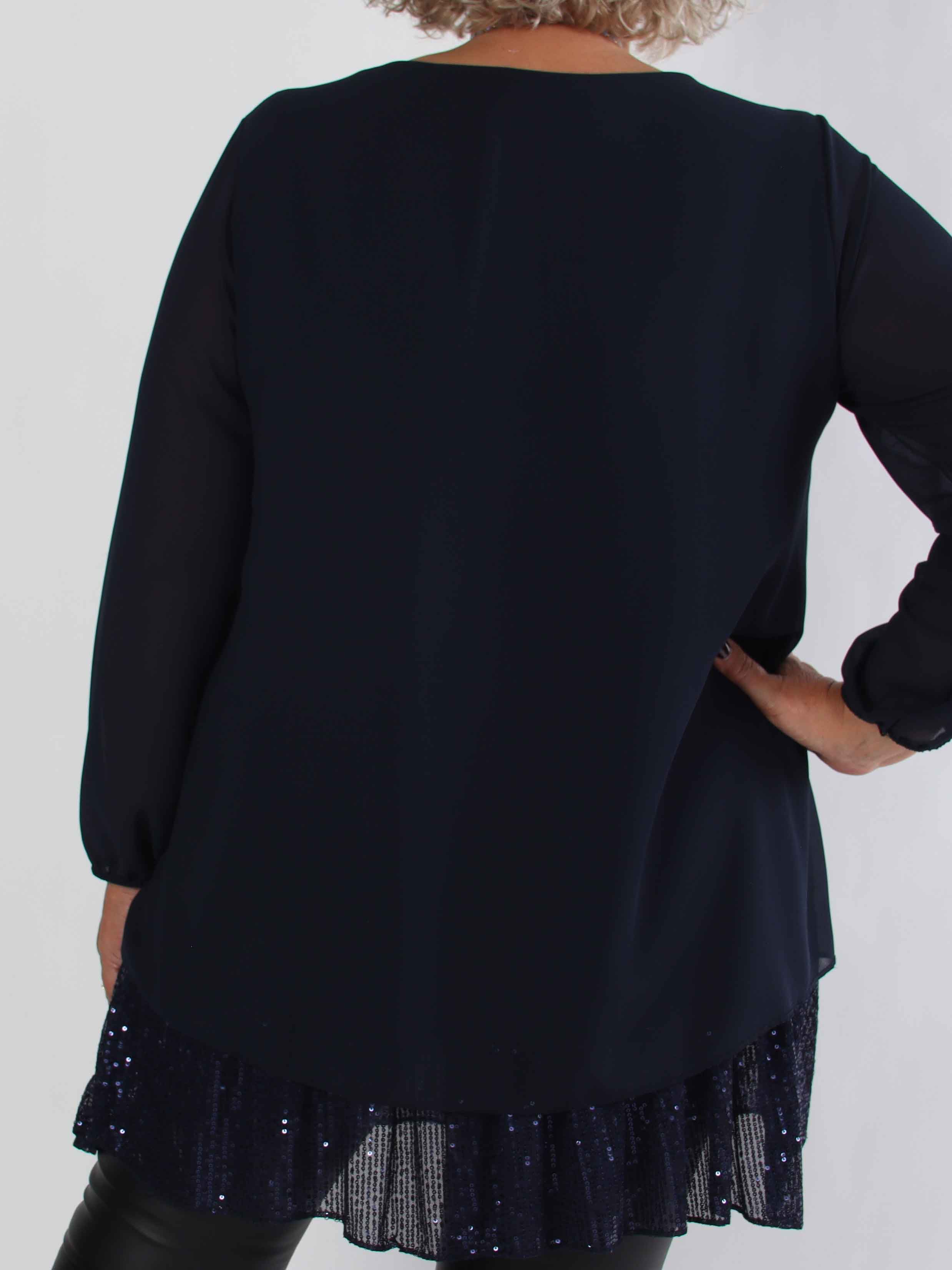 Kamilla - Festredo plus size tunikaklänning med chiffonglager och paljetter