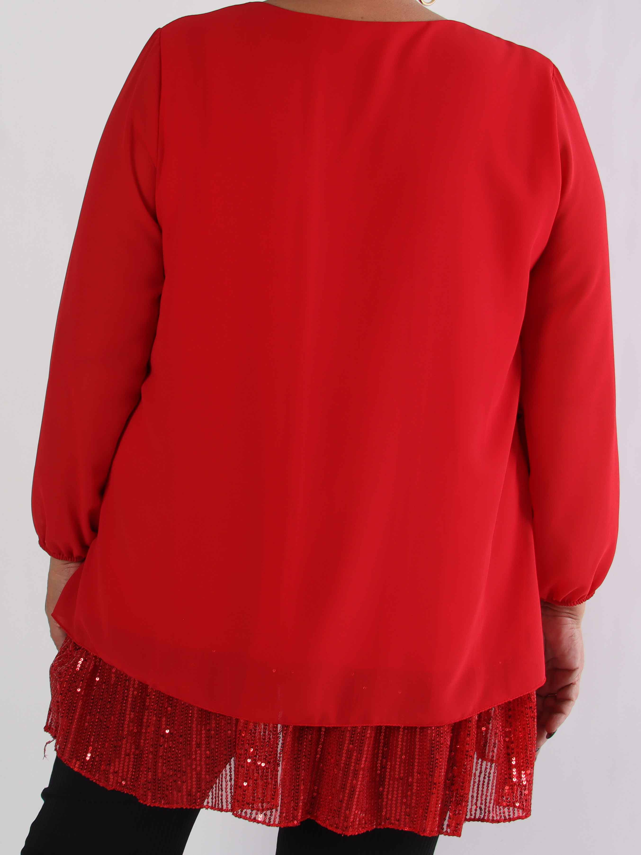 Kamilla - Festredo plus size tunikaklänning med chiffonglager och paljetter