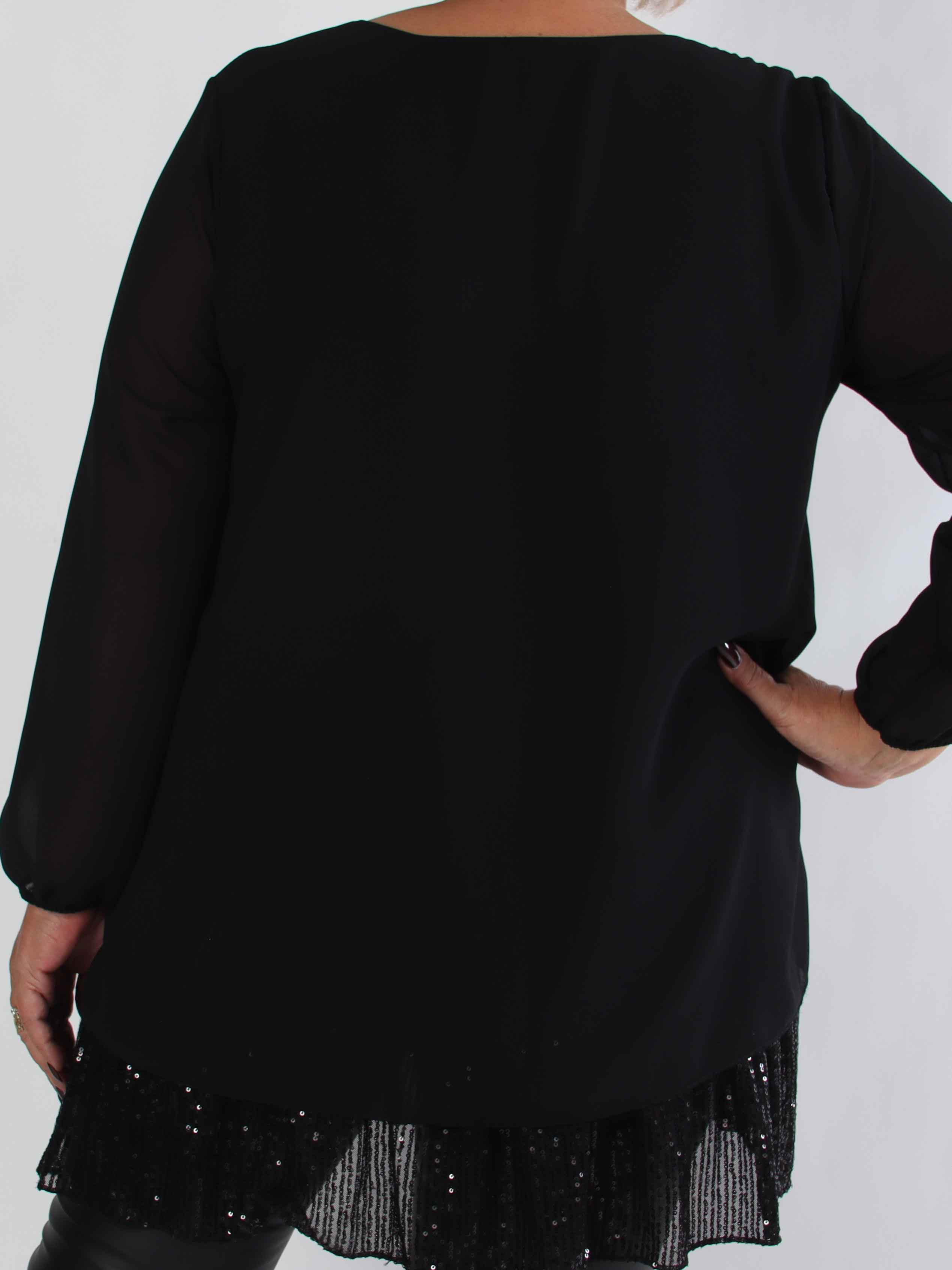 Kamilla - Festredo plus size tunikaklänning med chiffonglager och paljetter