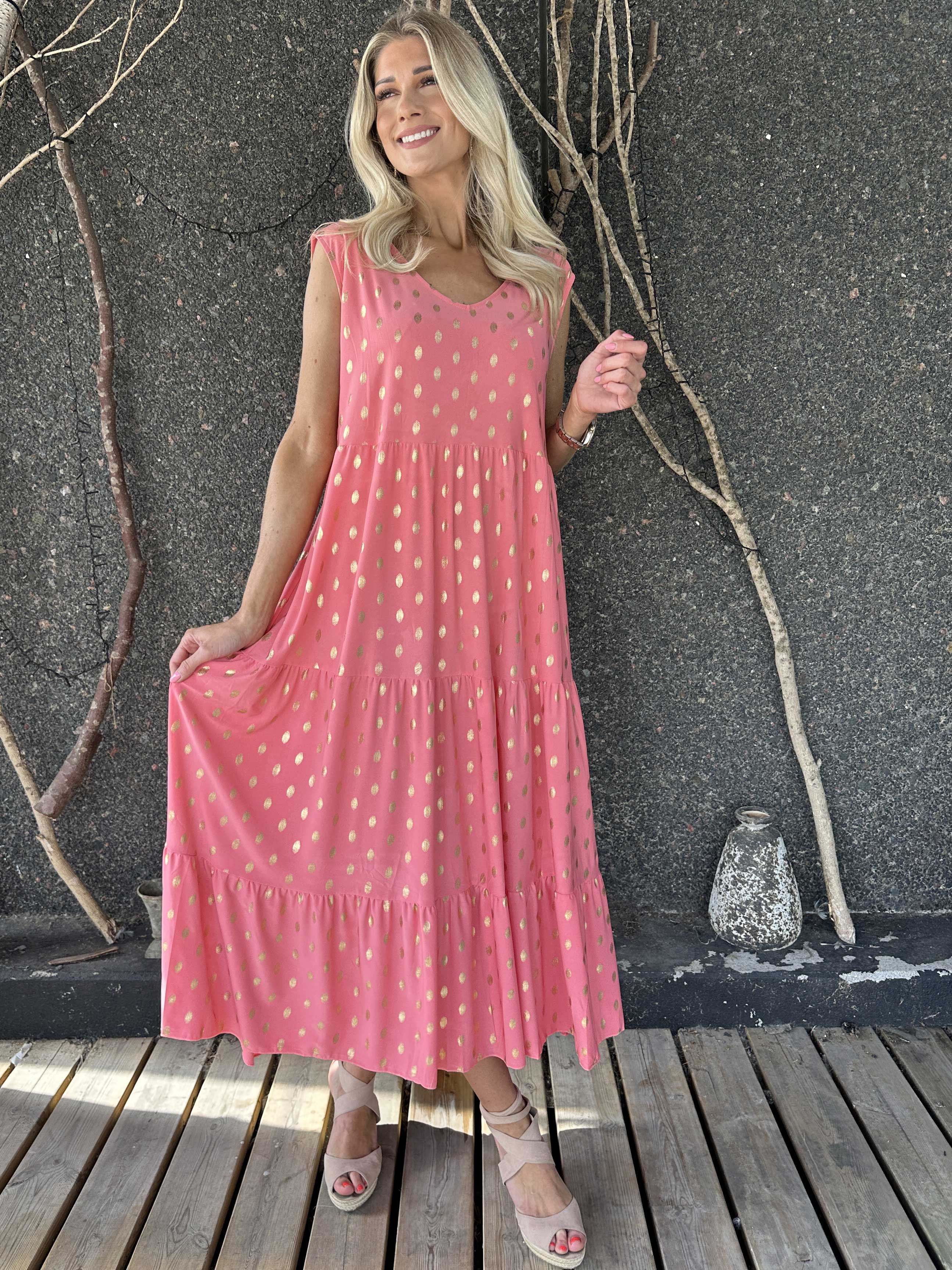 Karini Gold - Lång elastisk klänning med prickar i guld