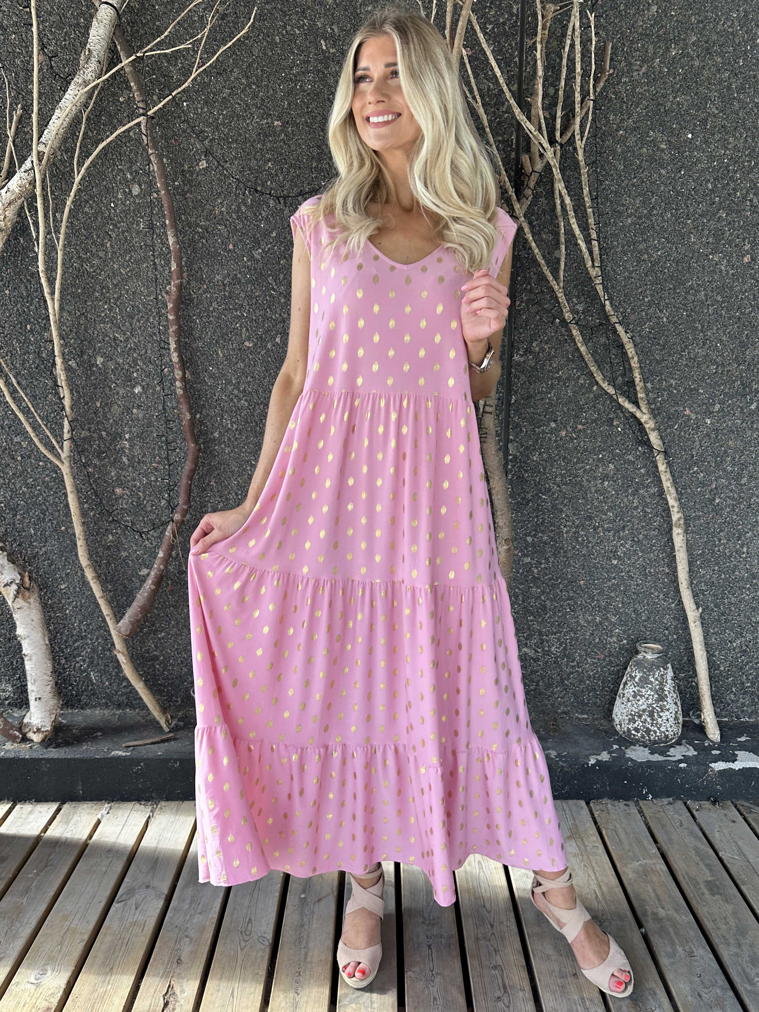 Karini Gold - Lång elastisk klänning med prickar i guld