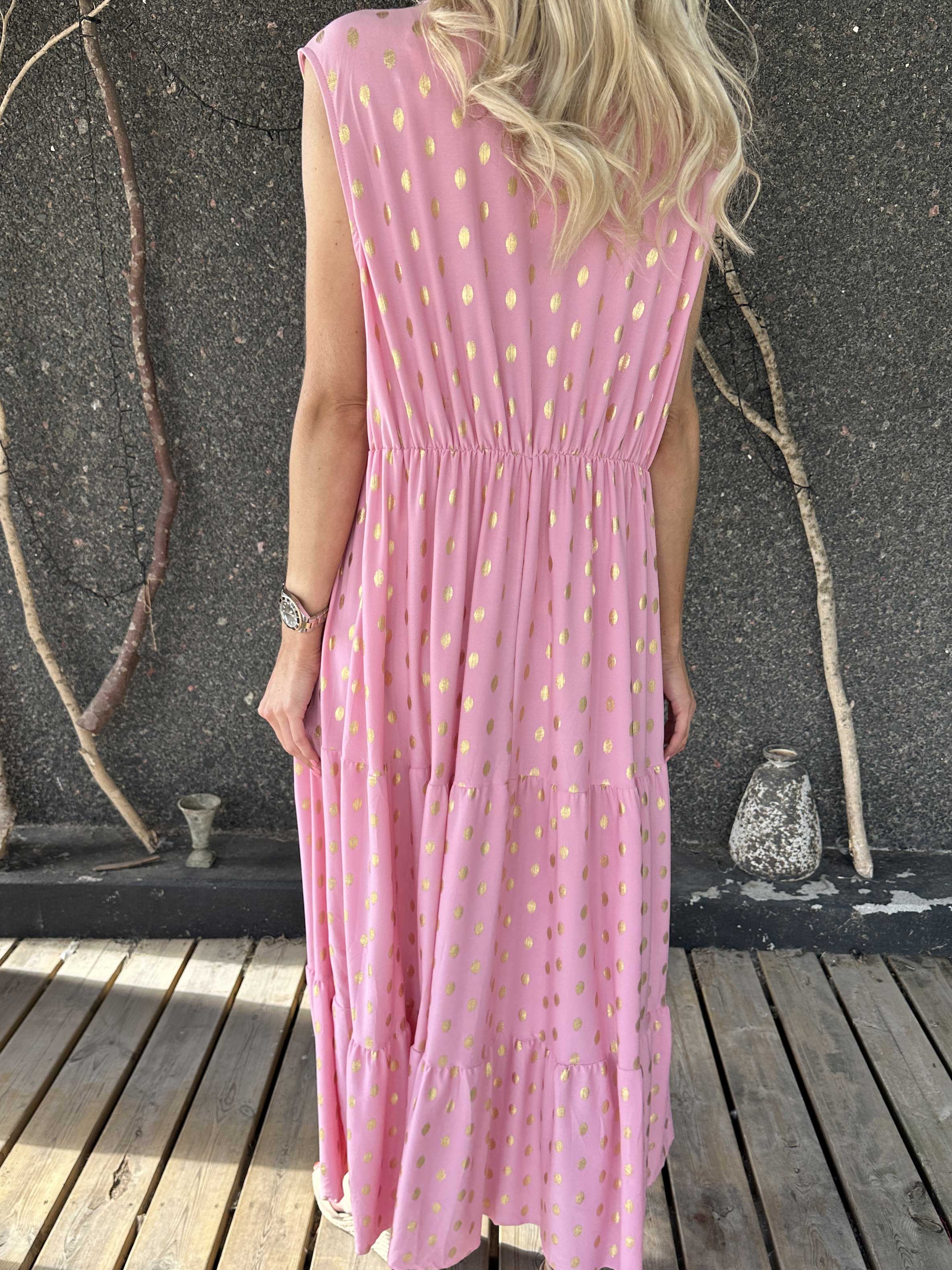 Karini Gold - Lång elastisk klänning med prickar i guld