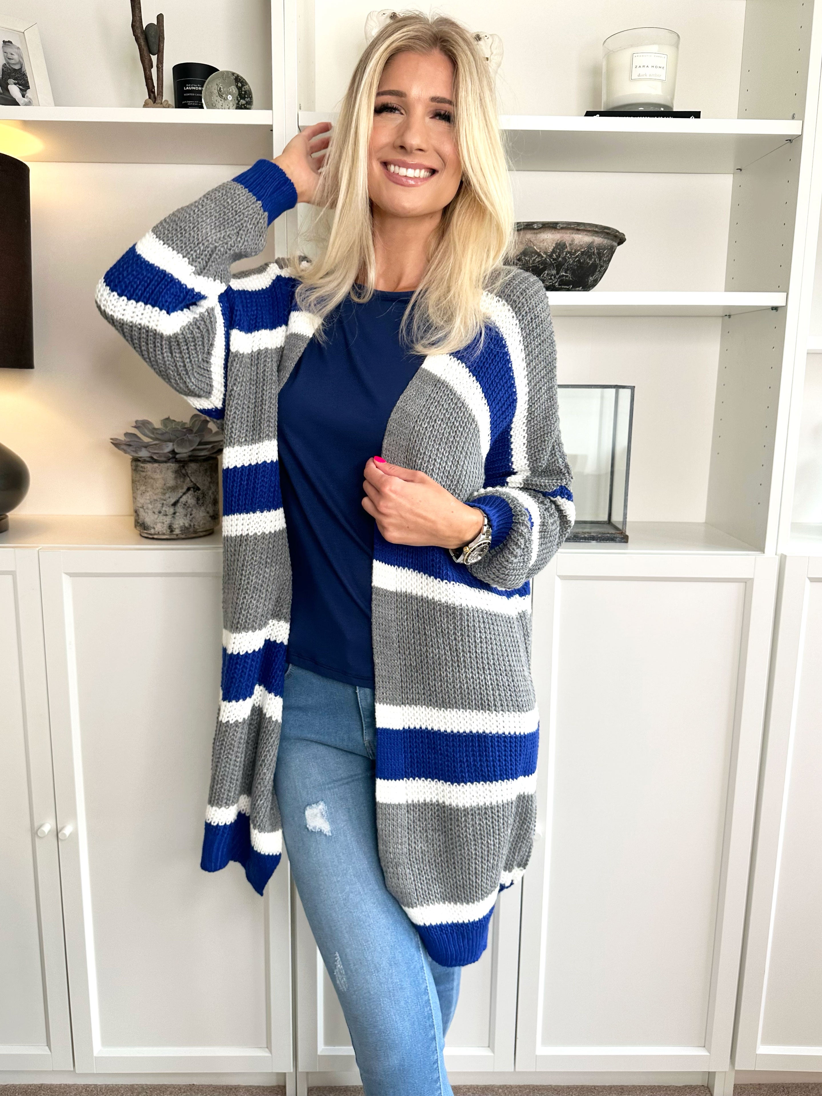 Kata - Flerfärgad randig stickad kofta