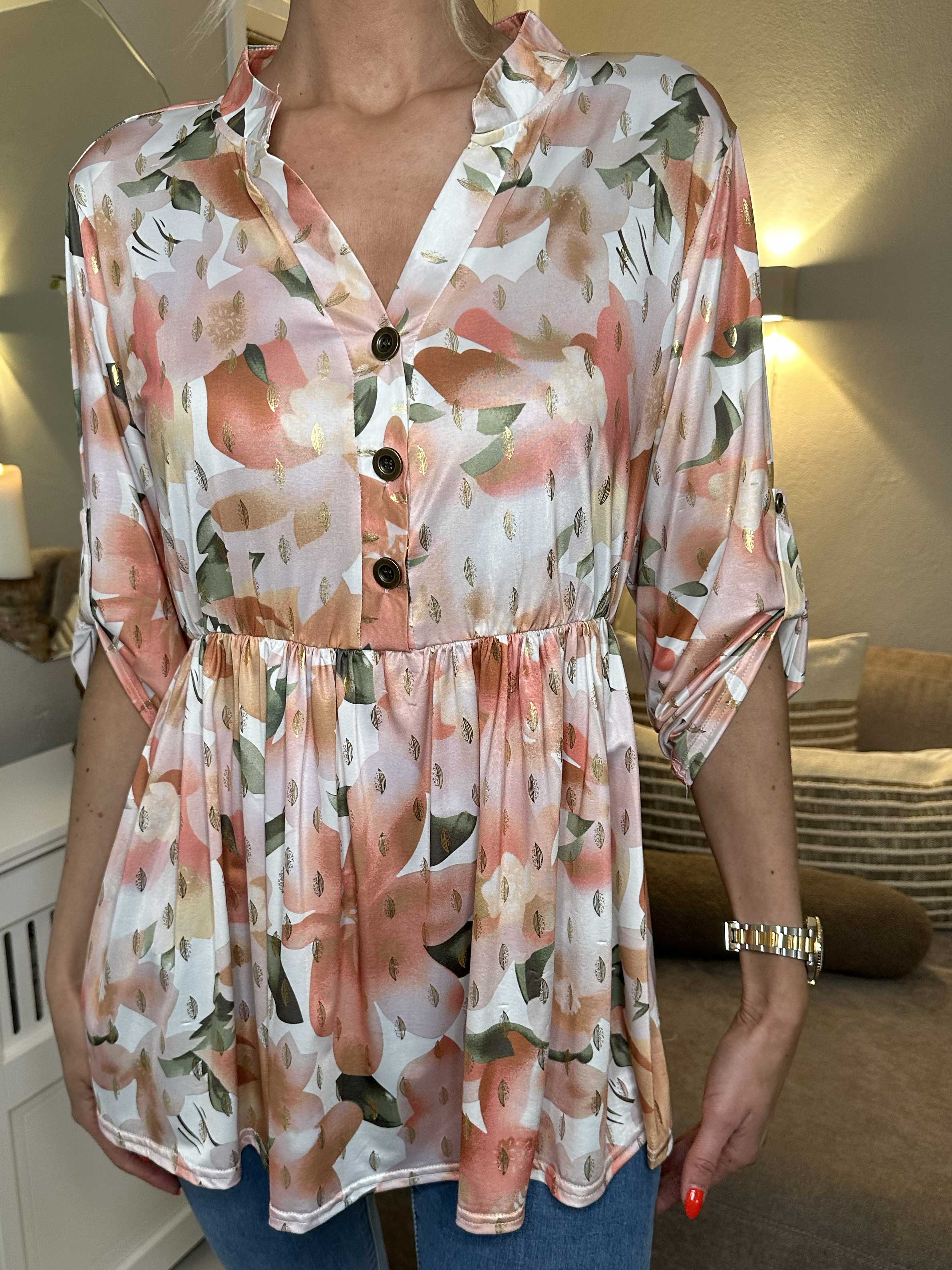 Katja Flower - Tunika med elastiskt midjemått och blommigt tryck