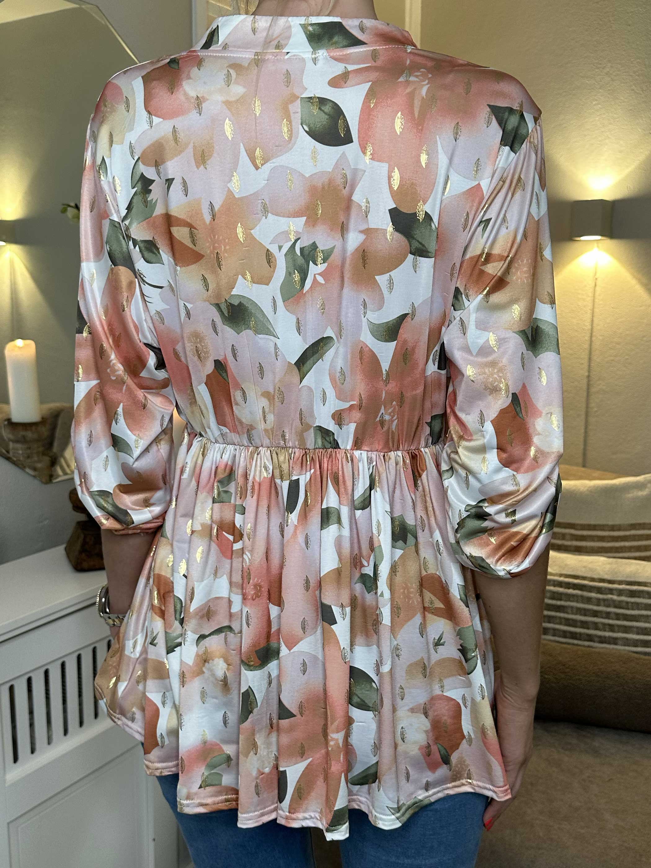 Katja Flower - Tunika med elastiskt midjemått och blommigt tryck