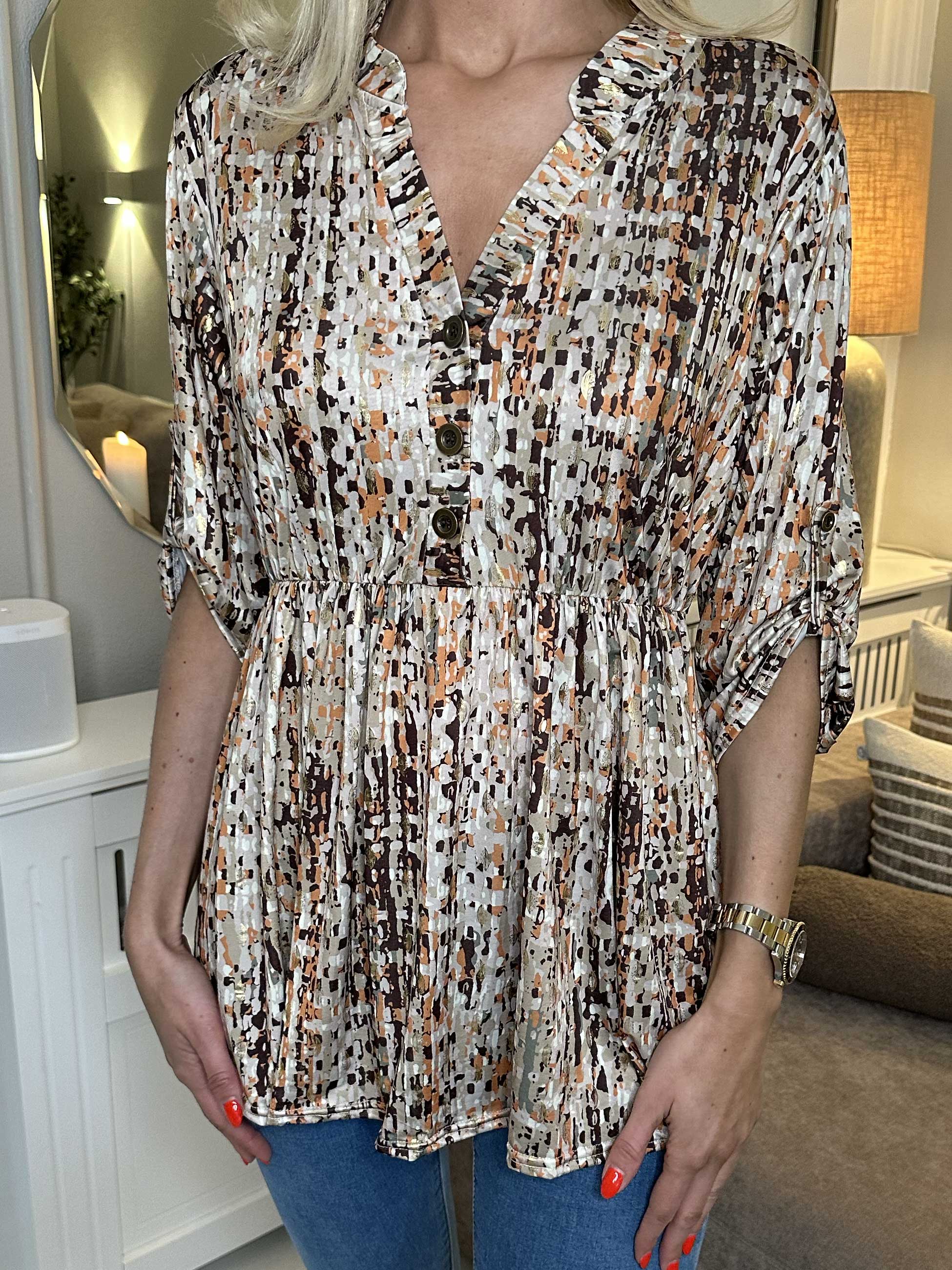 Katja Pattern - Elastisk mönstrad tunika med resår i midjan - Blue