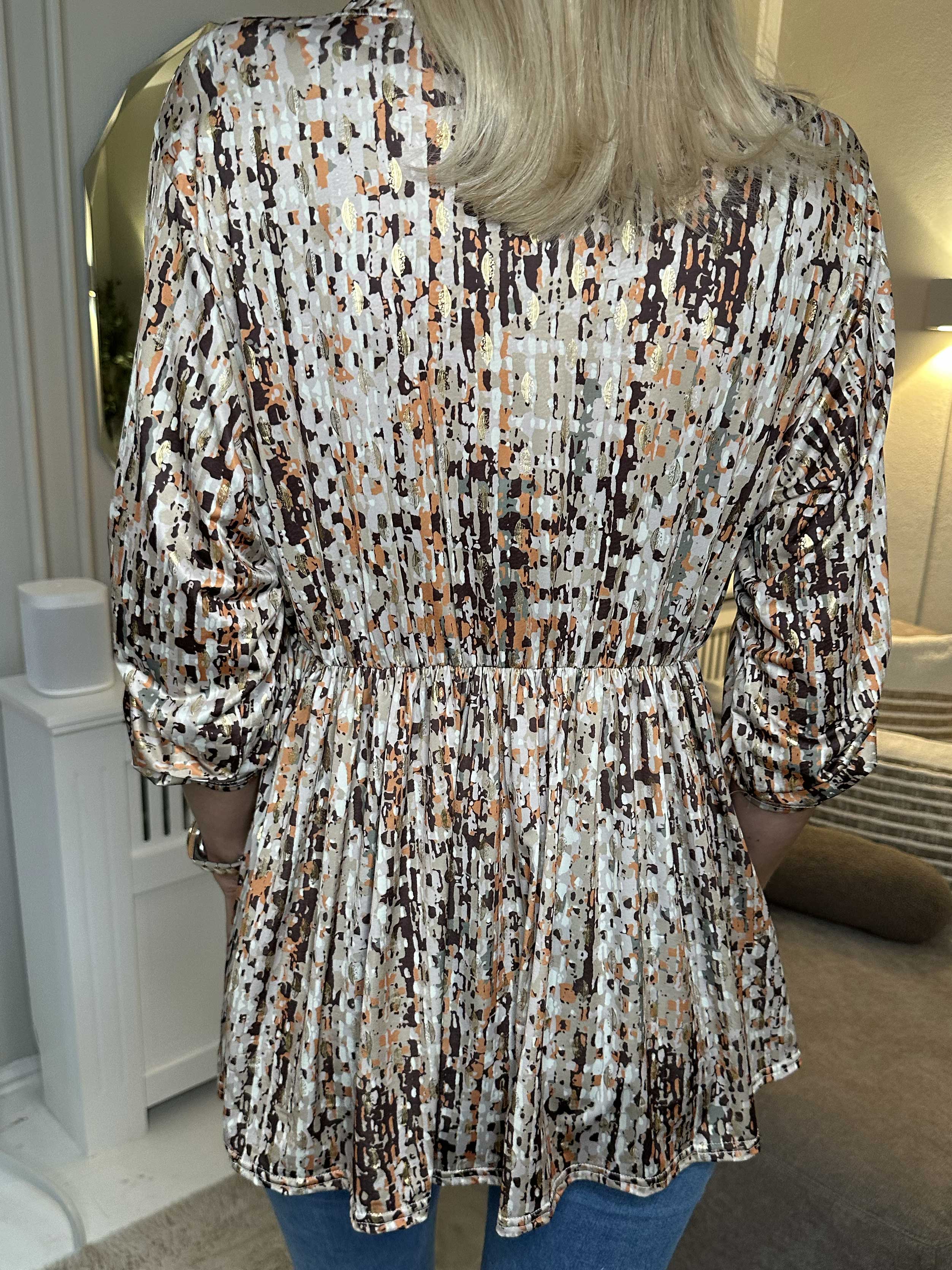 Katja Pattern - Elastisk mönstrad tunika med resår i midjan - Bordeaux