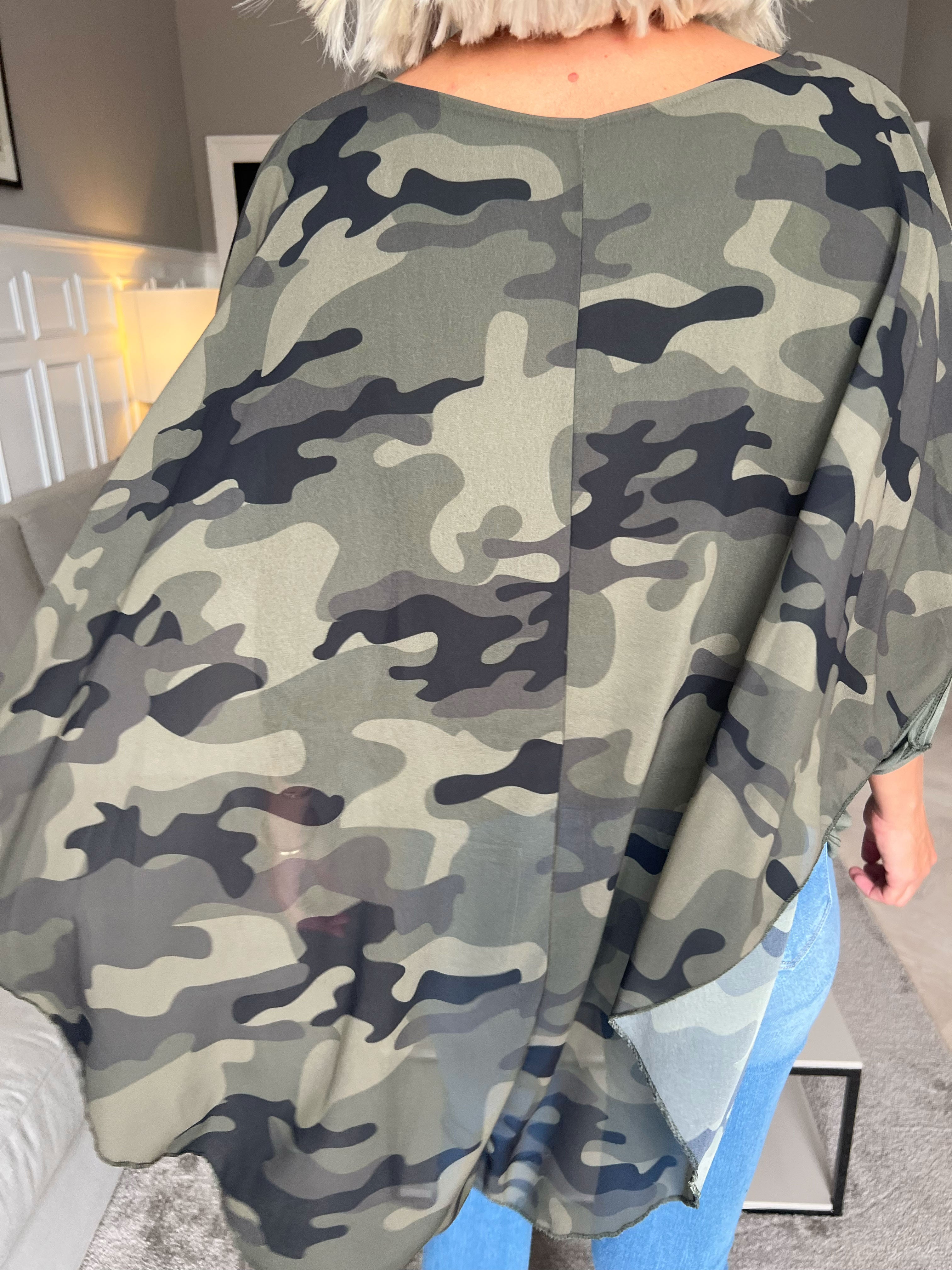 Kenya Camo Shirt - Tunika med kamouflagemönster i chiffong