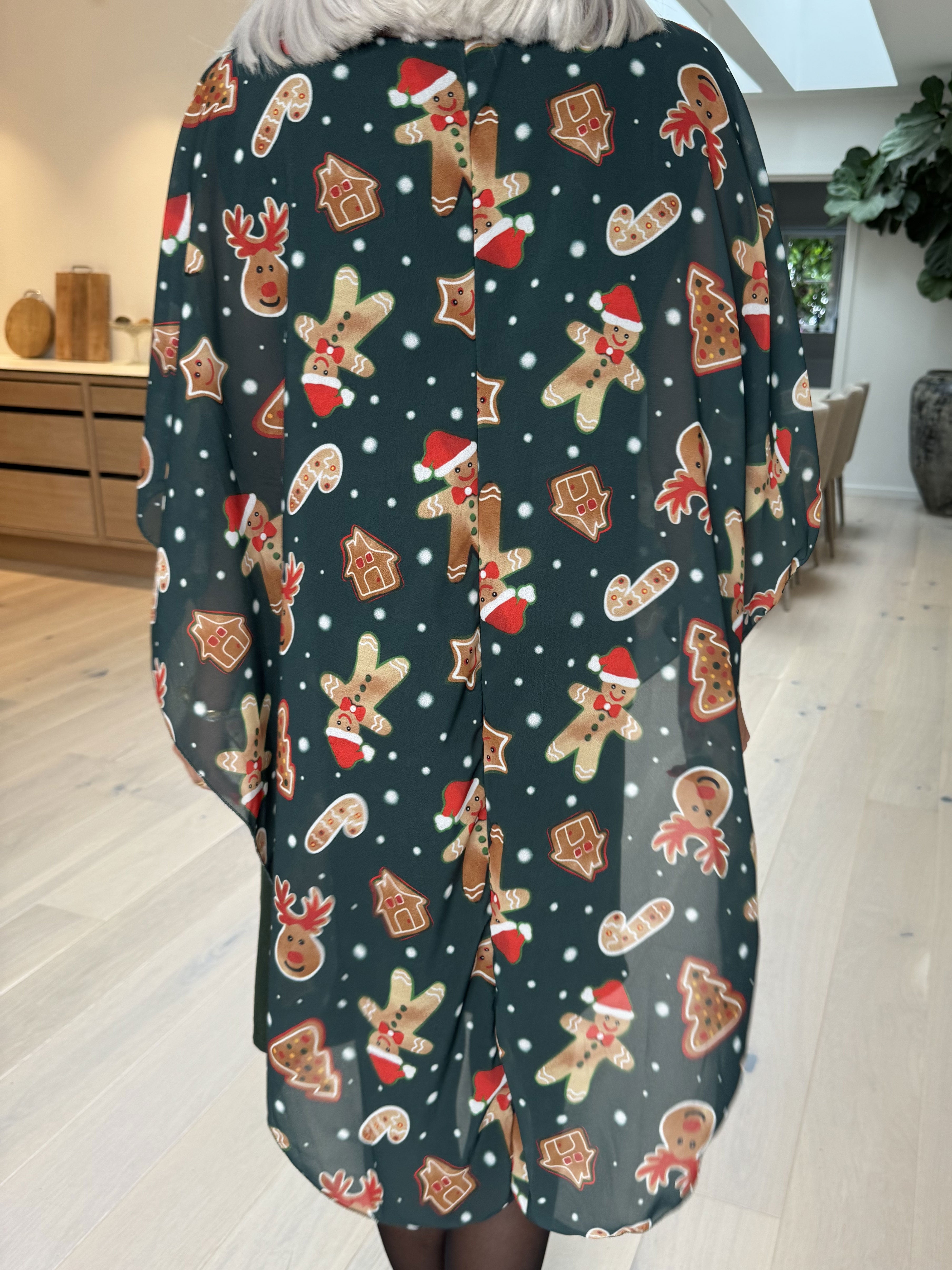 Kenya Gingerbread - Tunikaklänning med chiffonglager och jultryck