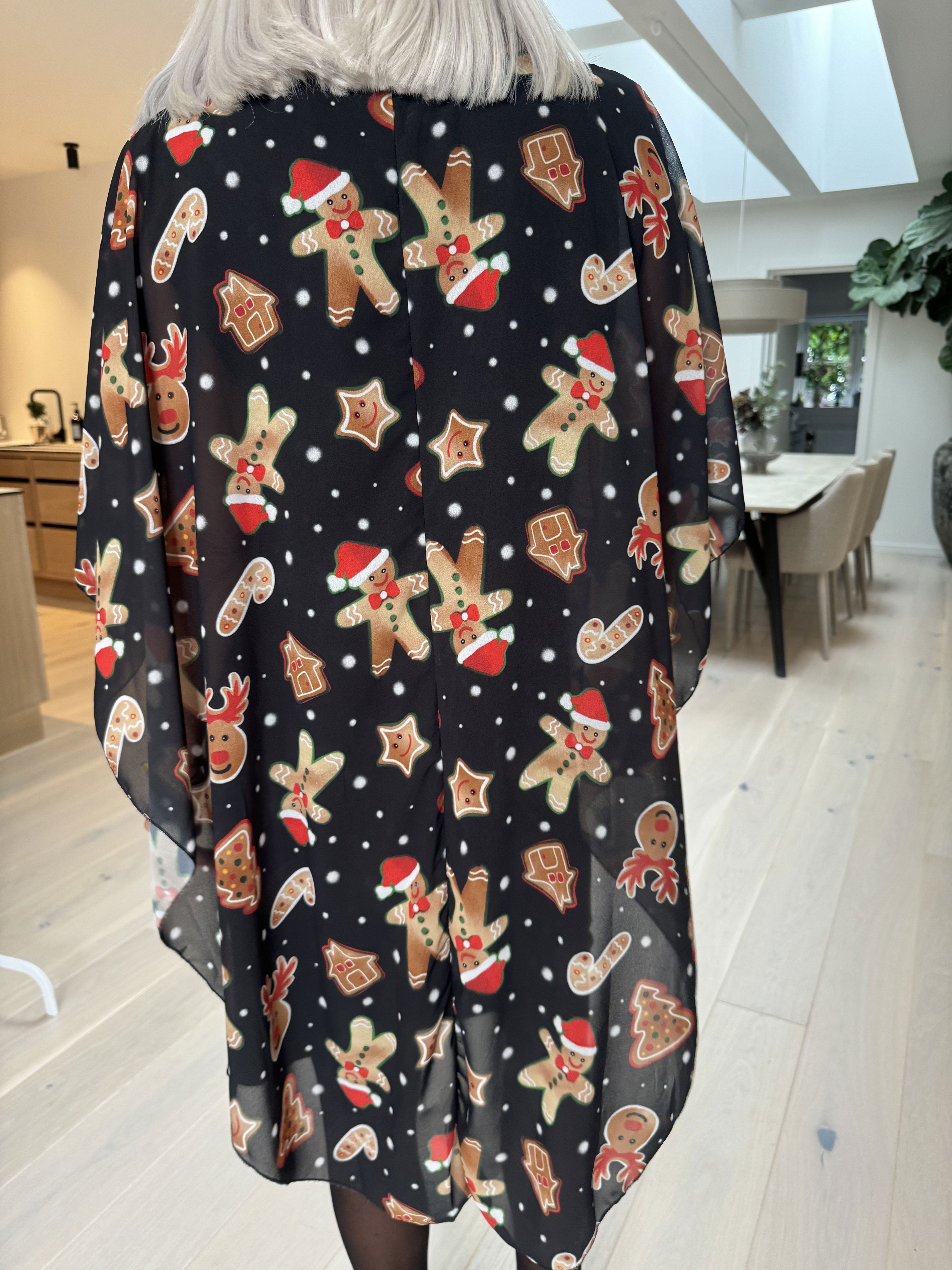 Kenya Gingerbread - Tunikaklänning med chiffonglager och jultryck