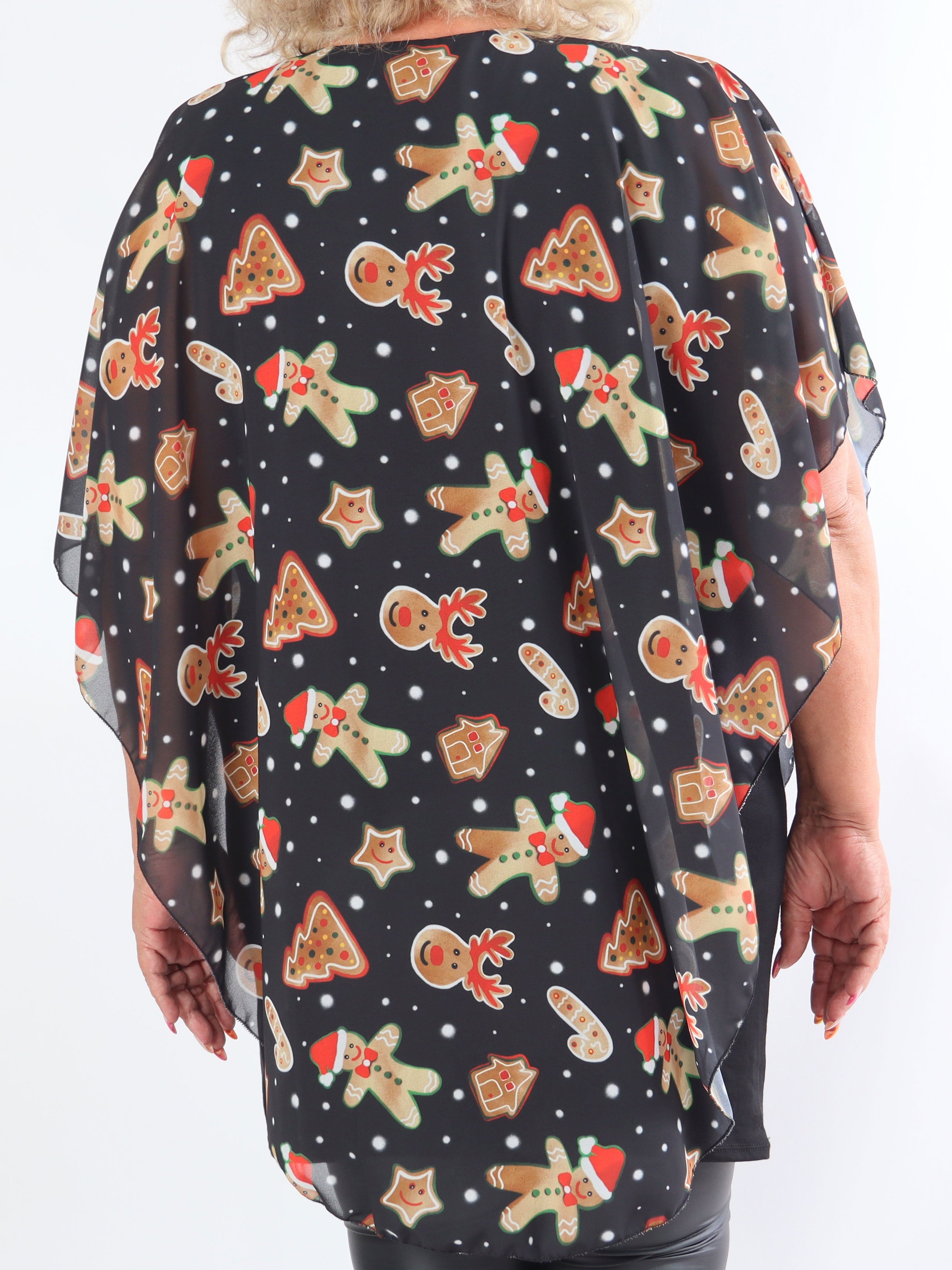 Kenya Gingerbread - Tunikaklänning i plus size med chiffonglager och jultryck