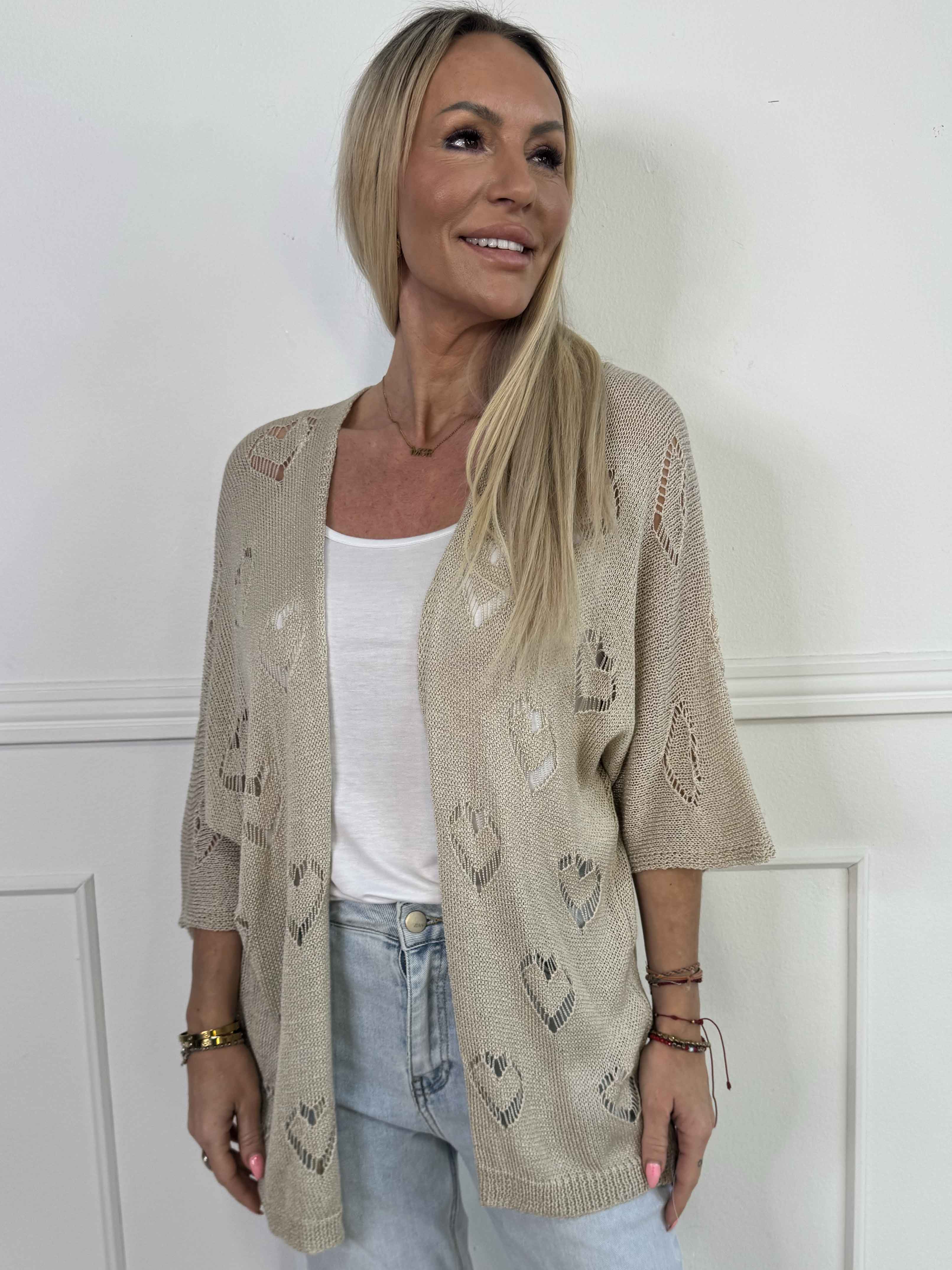 Kerry - Strikcardigan med fint hullet hjertemønster