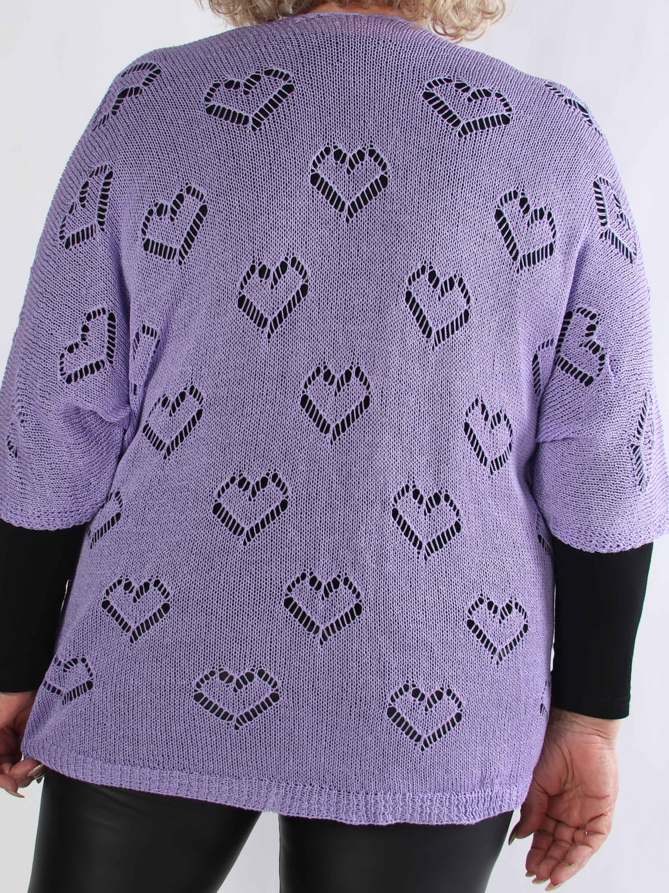 Kerry - Plus size strikcardigan med fint hullet hjertemønster