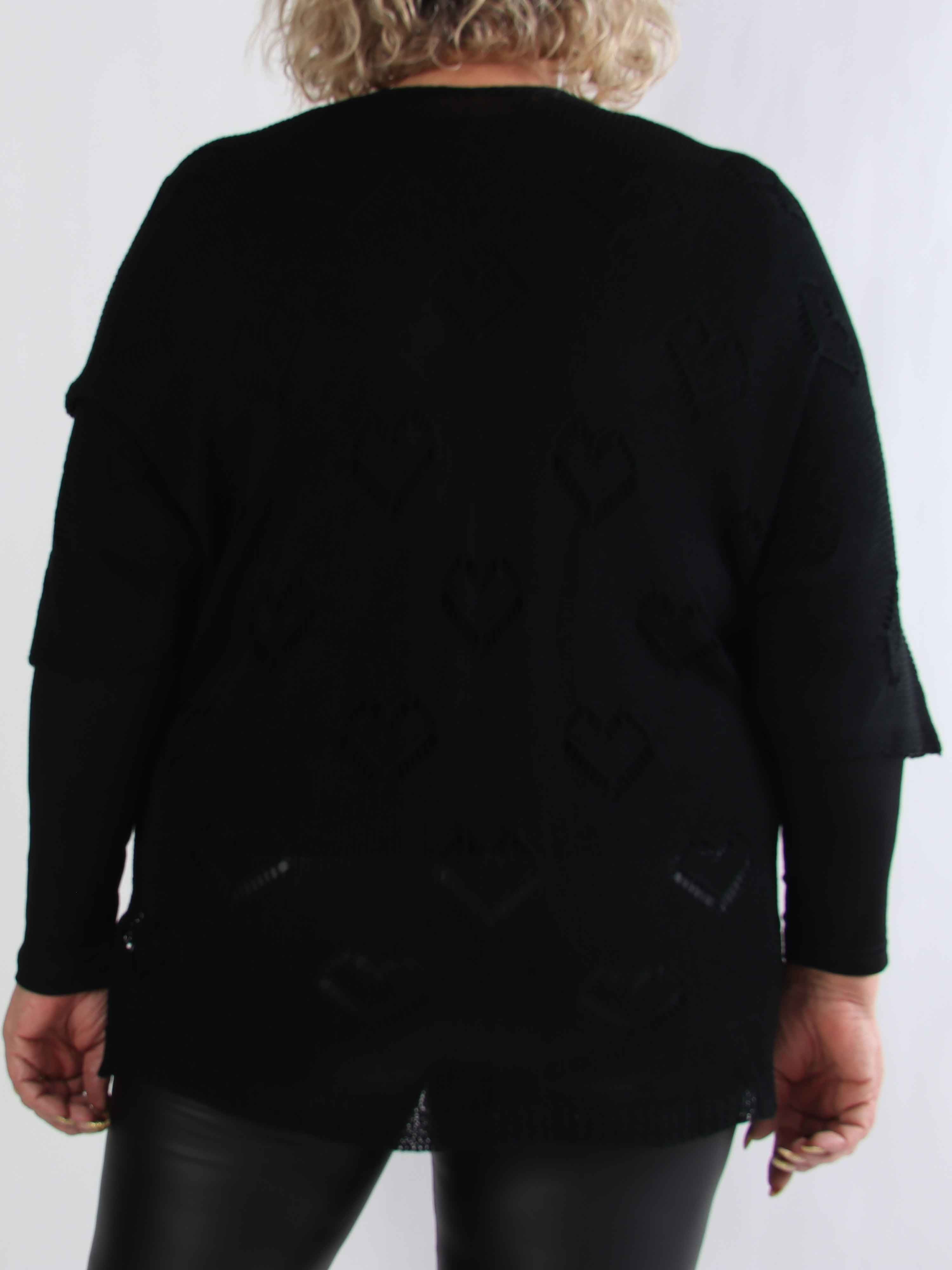Kerry - Plus size strikcardigan med fint hullet hjertemønster