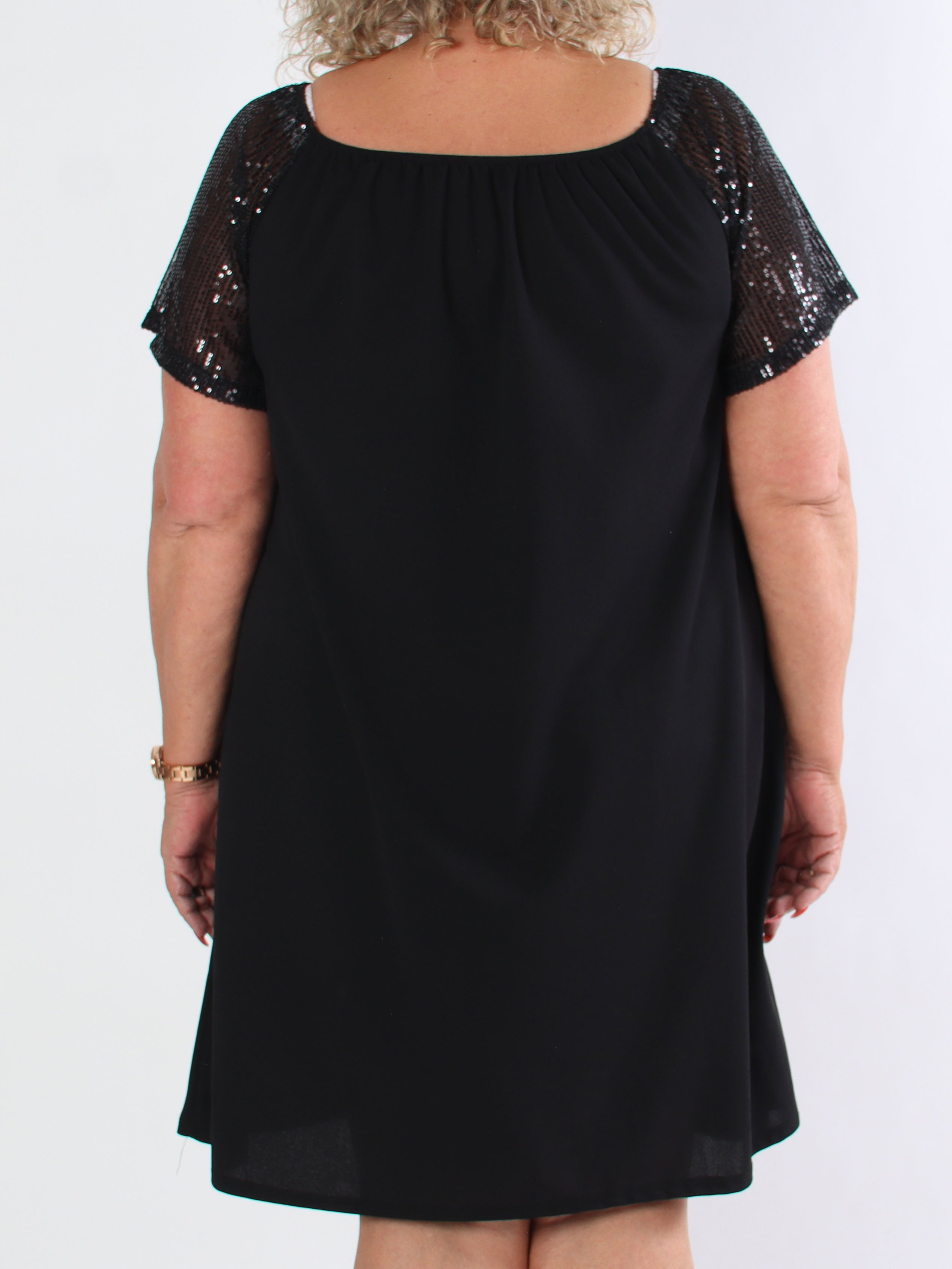 Kim - Söt elastisk plus size klänning med paljettärmar