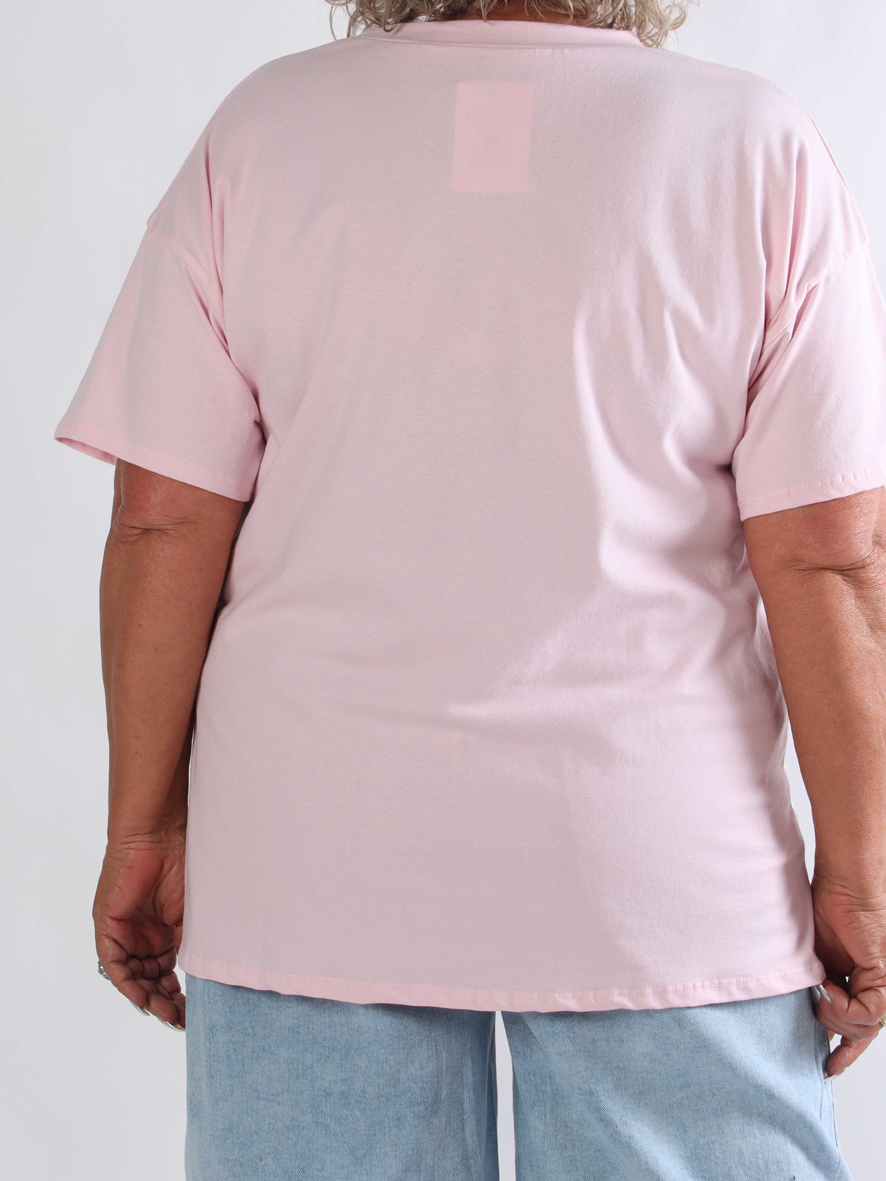Leini - Plus size t-shirt i bomuld med v-udskæring og farverigt skrift