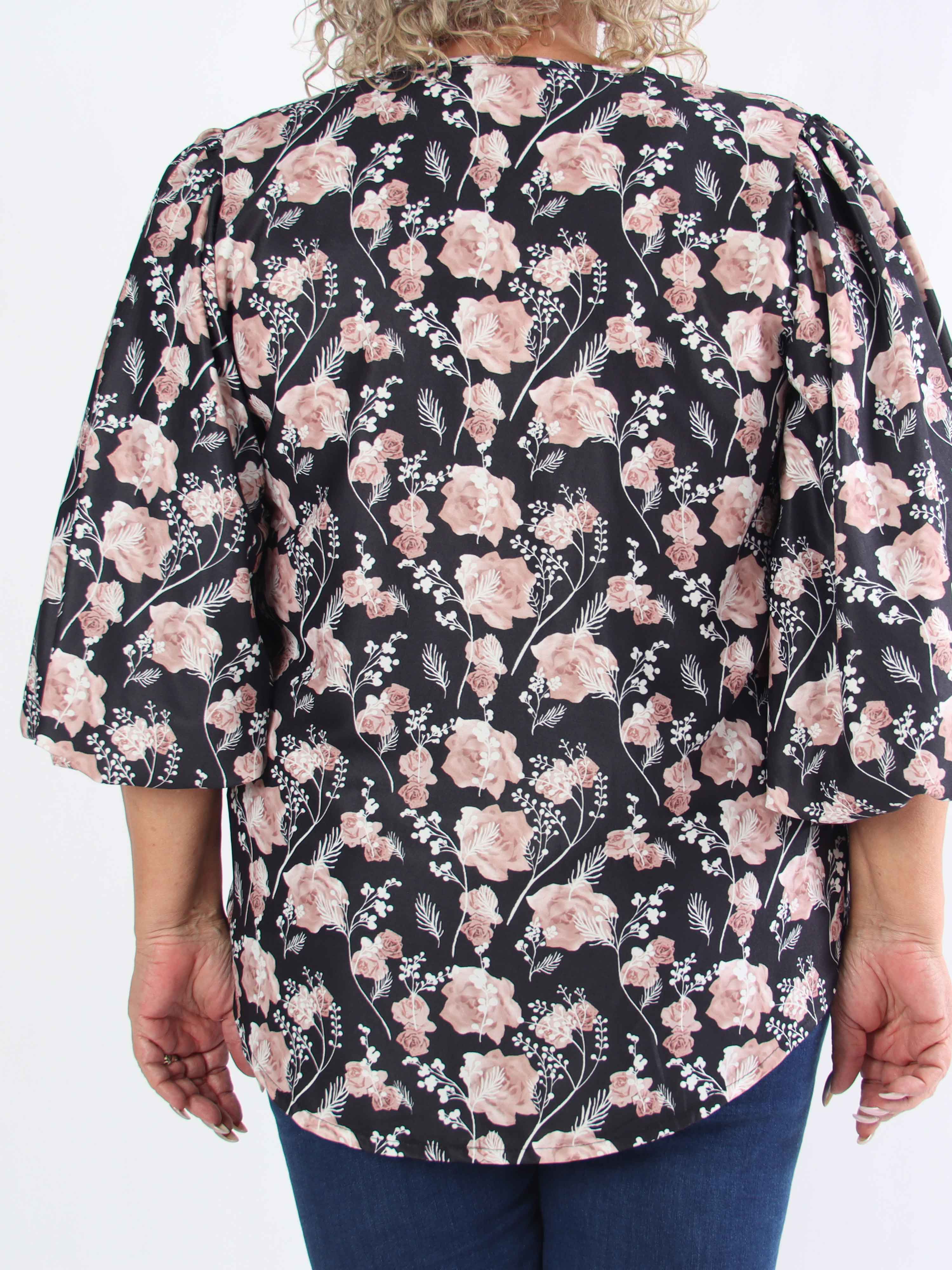 Lenora - Blommig plus size-tunika med puffärmar