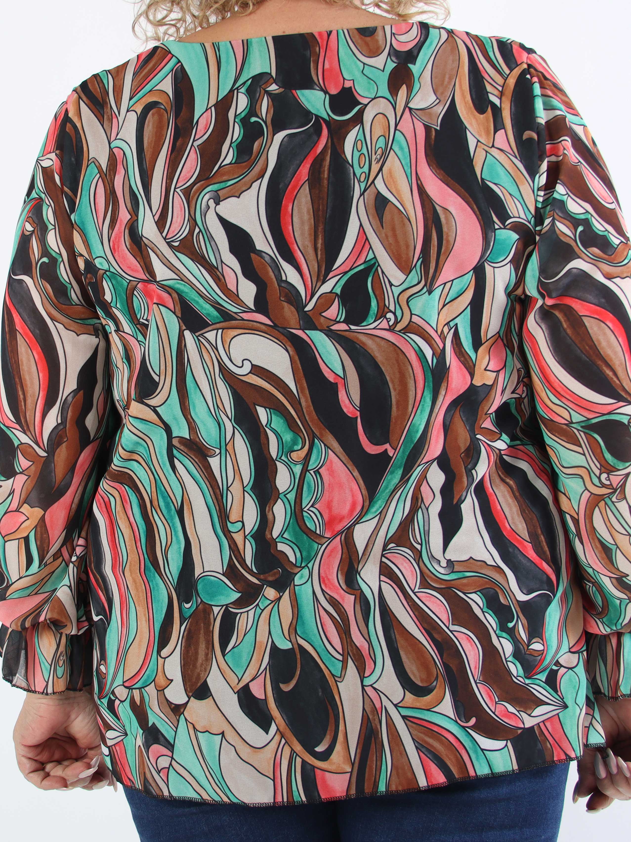 Lilia - Mönstrad plisserad blus i stor storlek