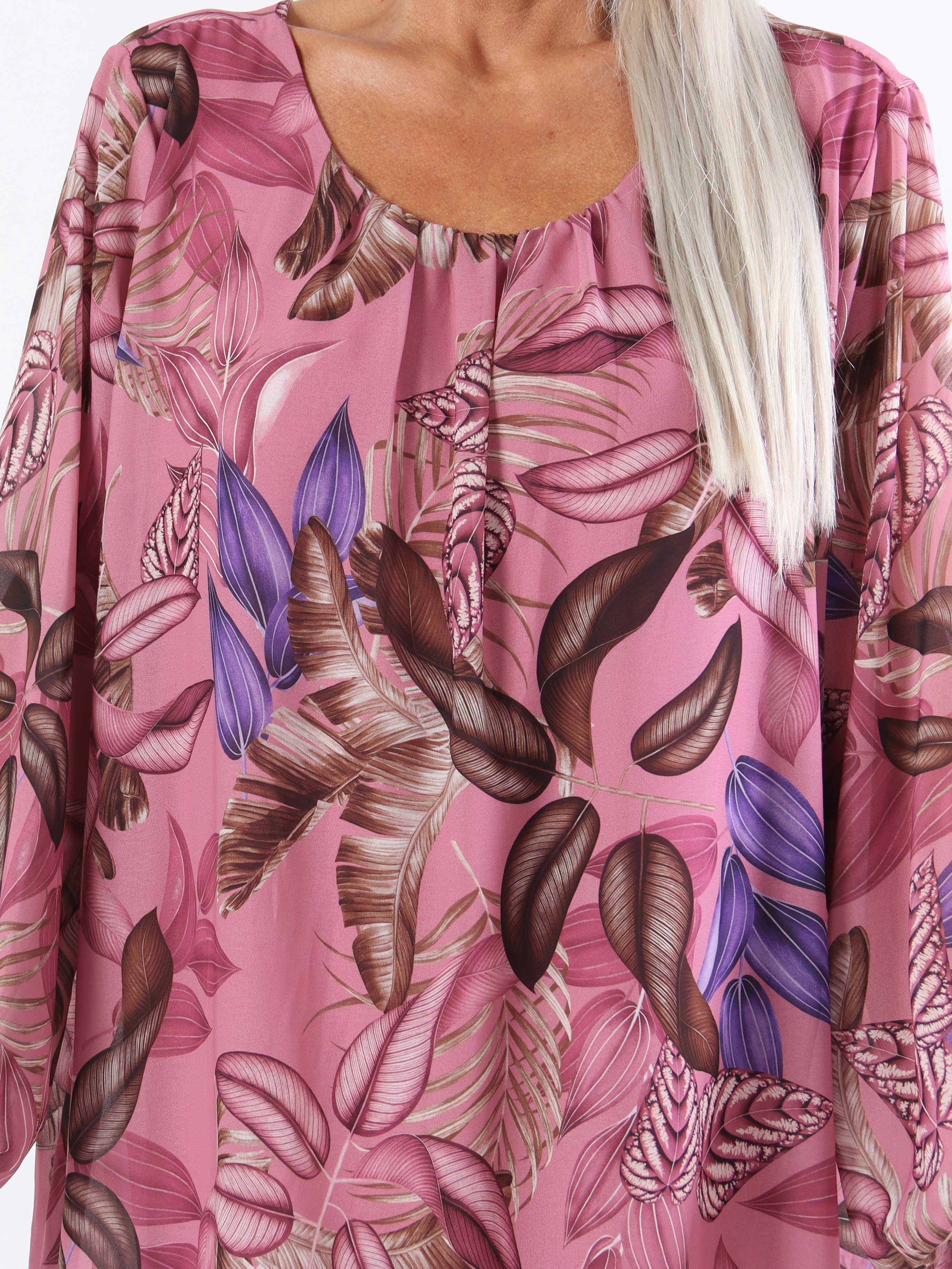 Lola - Söt tunikaklänning i plusstorlek med bladmönster