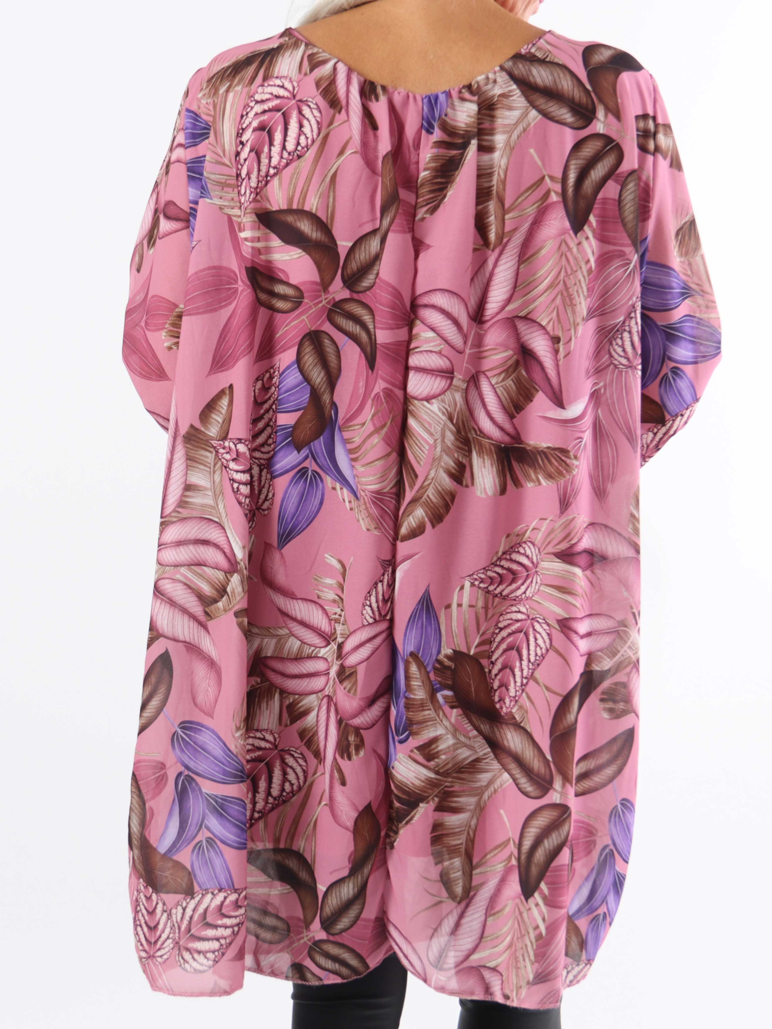 Lola - Söt tunikaklänning i plusstorlek med bladmönster