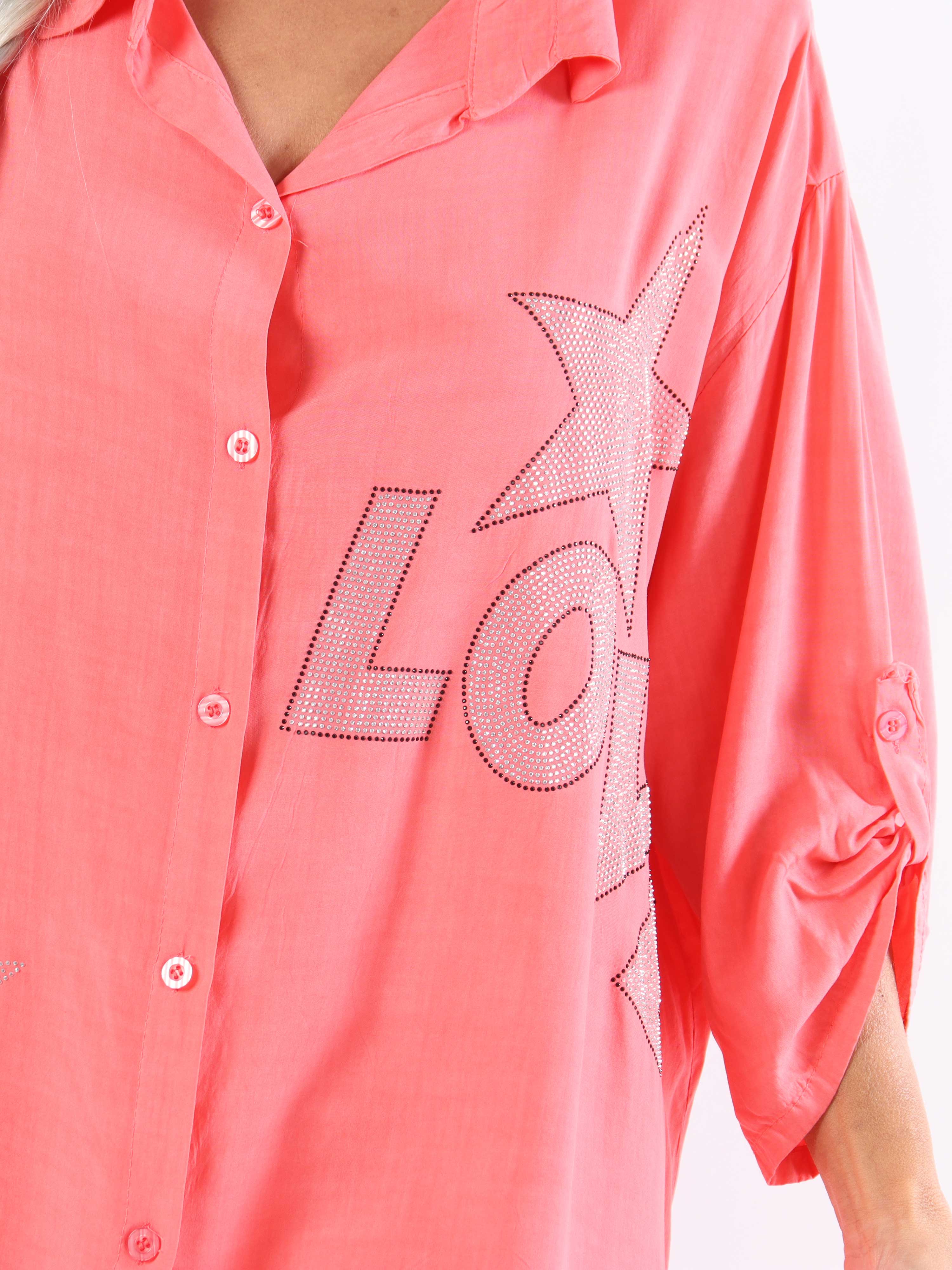 Love - Plus size-skjorta i viskos med ränder och stjärnor