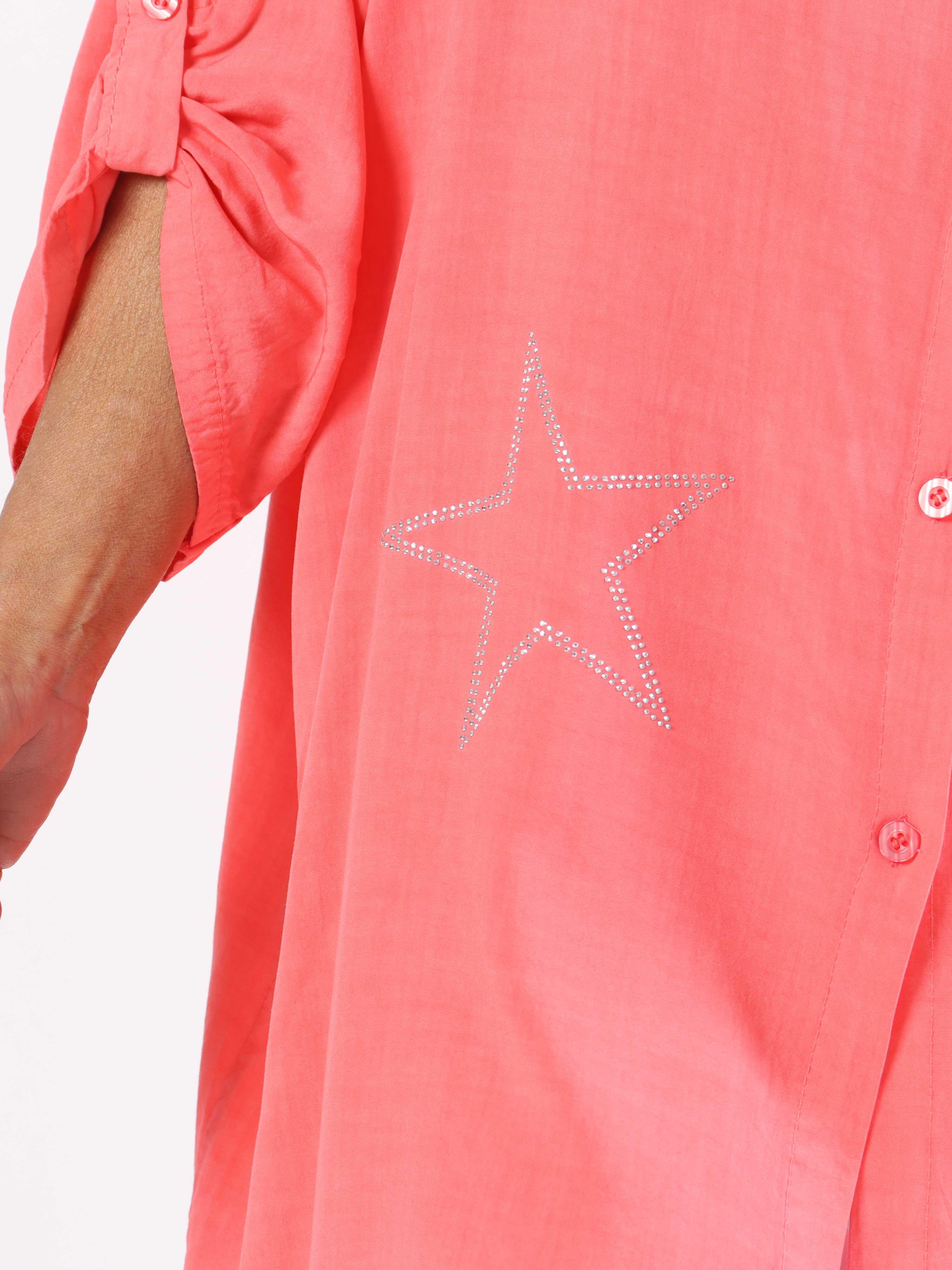 Love - Plus size-skjorta i viskos med ränder och stjärnor