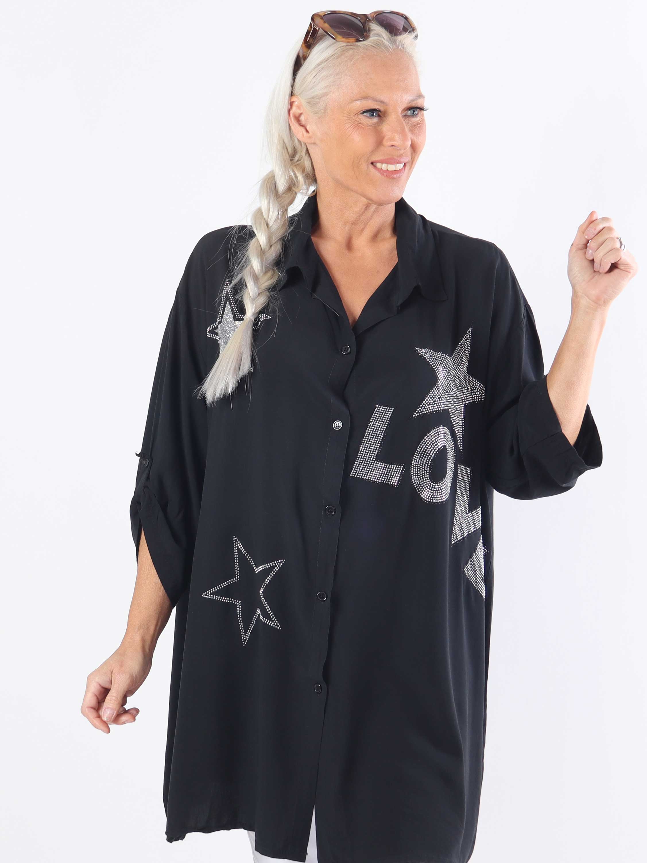 Love - Plus size-skjorta i viskos med ränder och stjärnor
