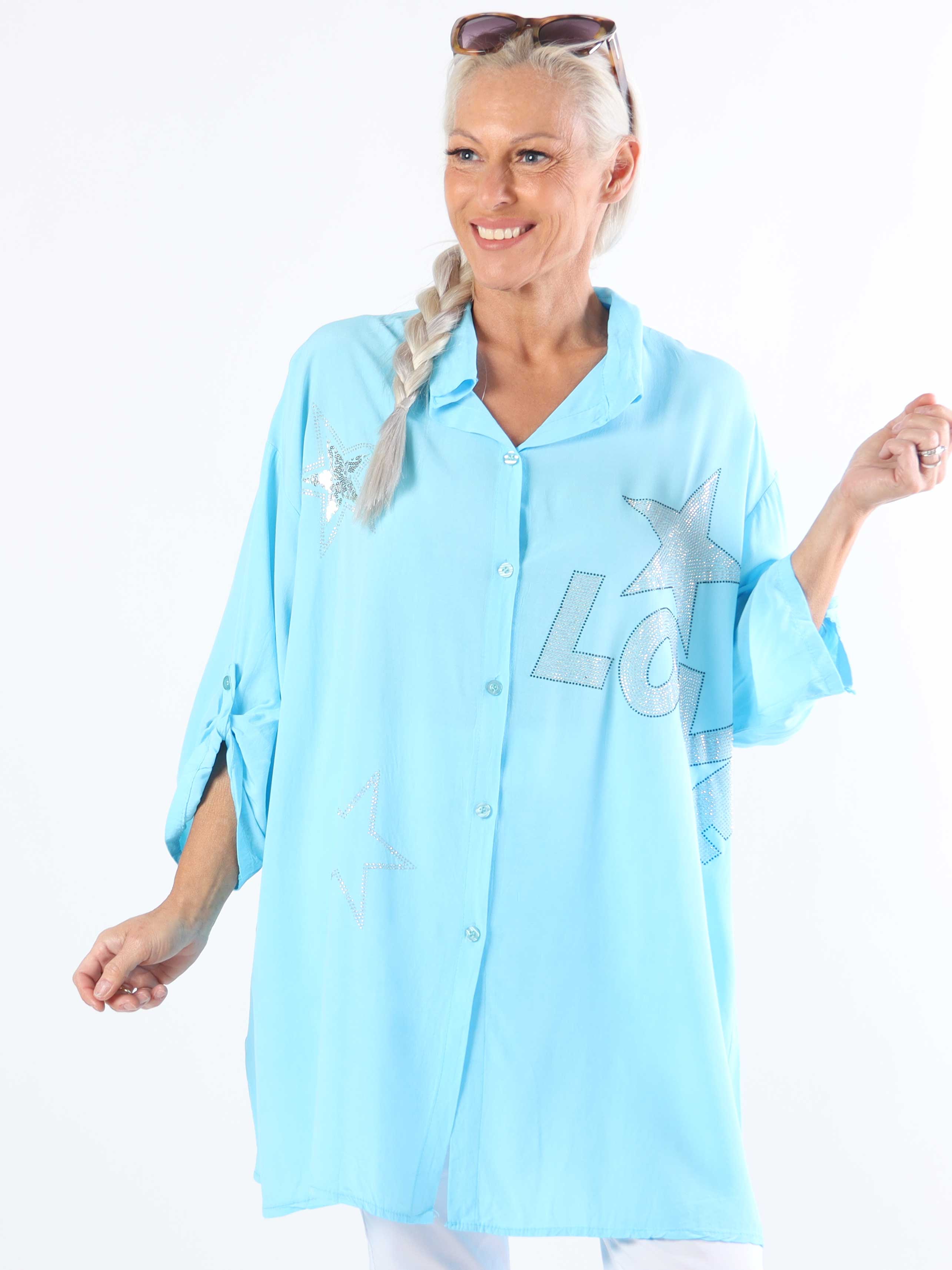 Love - Plus size-skjorta i viskos med ränder och stjärnor