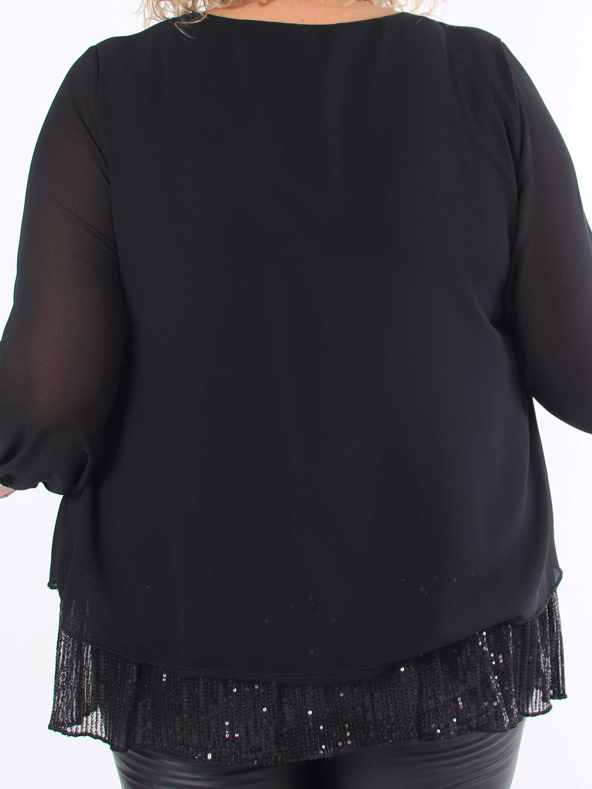 Luby - Plus size-tunika i chiffong med paljettfåll