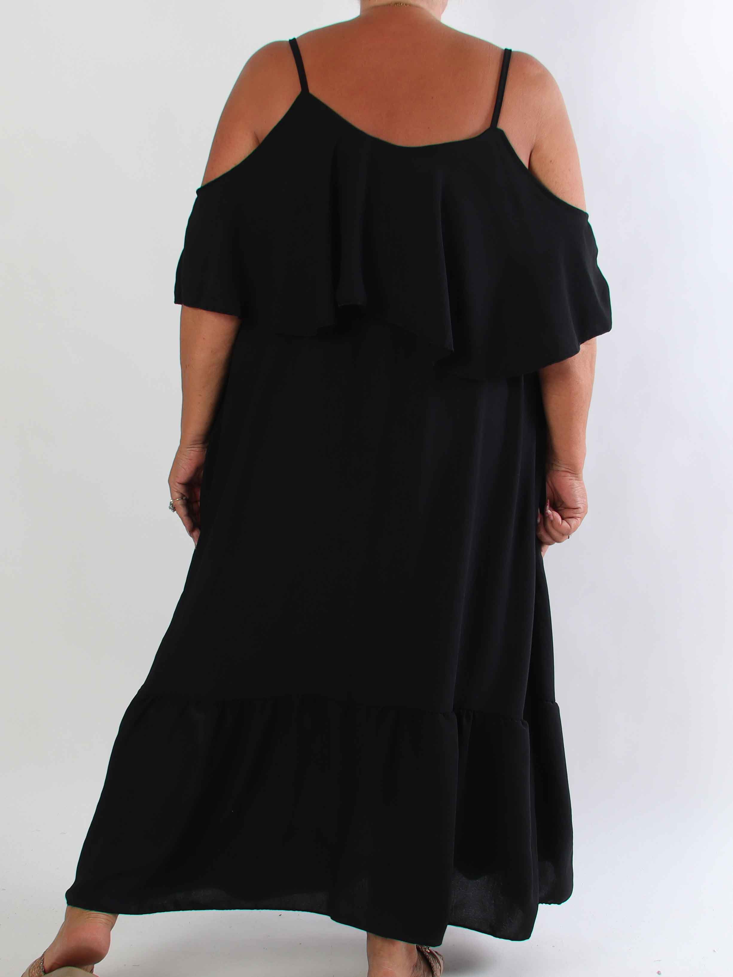 Luciana - Elegant lang plus size kjole i viskoseblanding med åbne skuldre