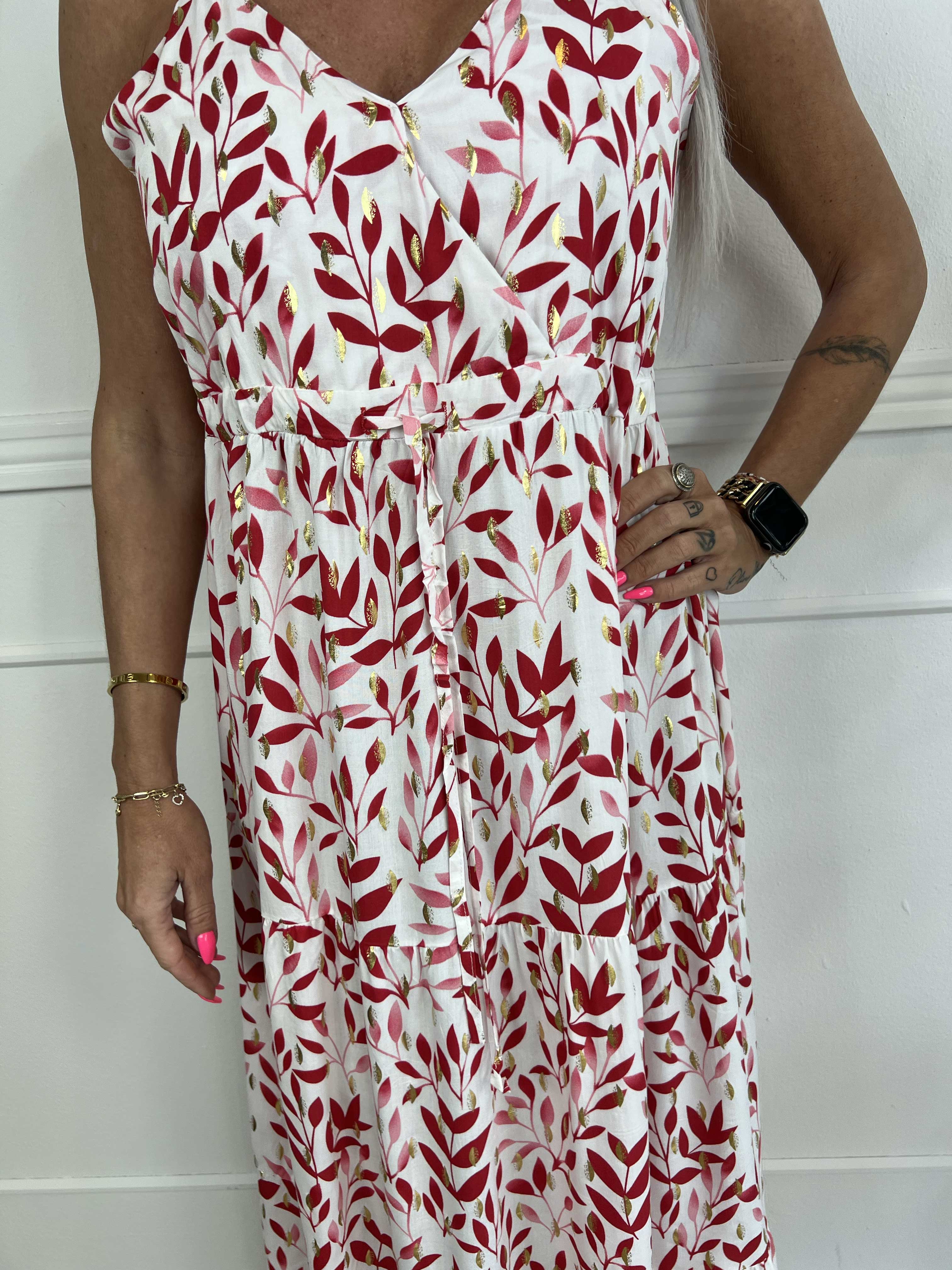 Lucie Leaf - Viskosbandsklänning i bladmönster med v-ringning