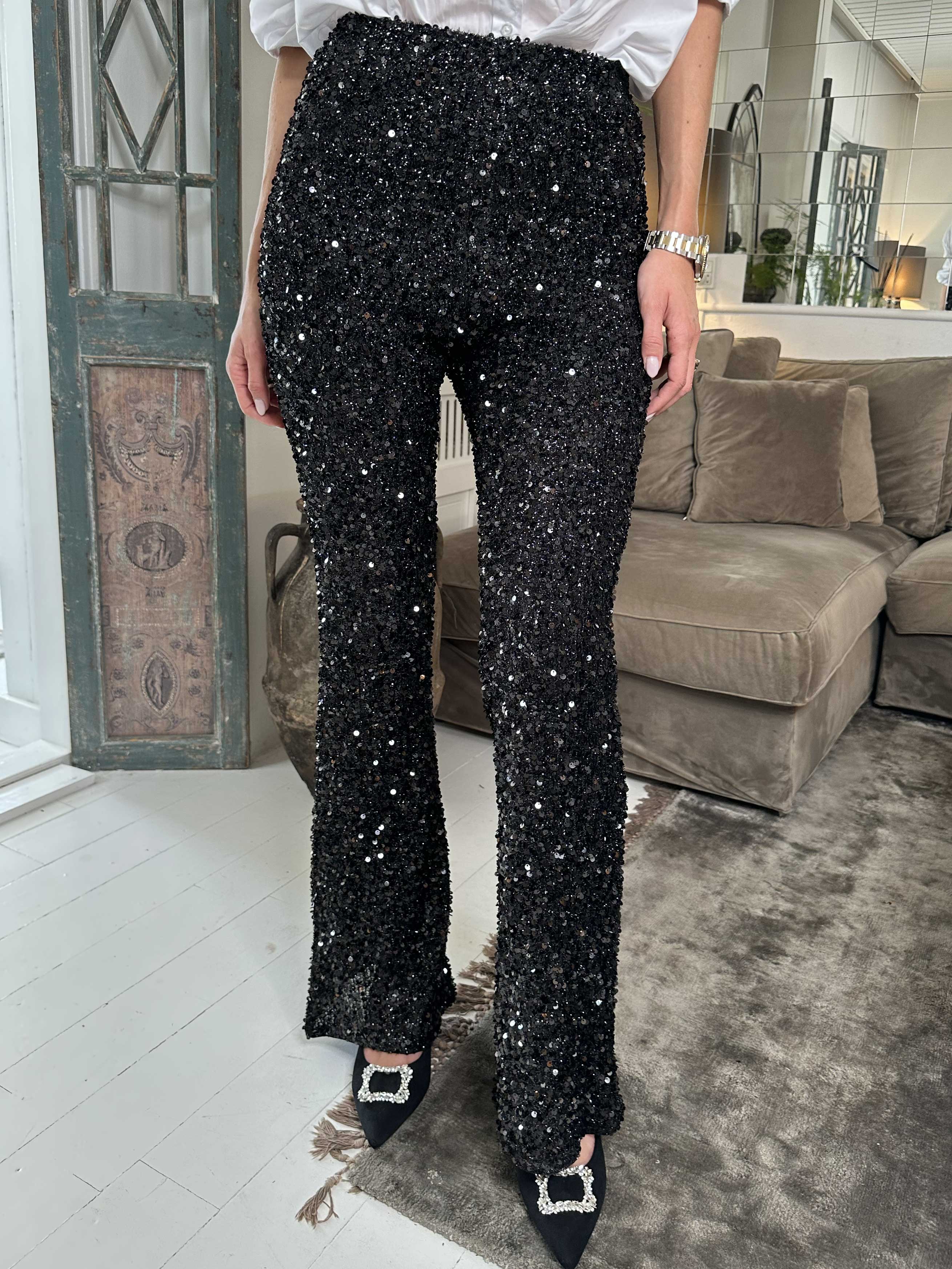 Lunara - Svarta byxor med paljetter