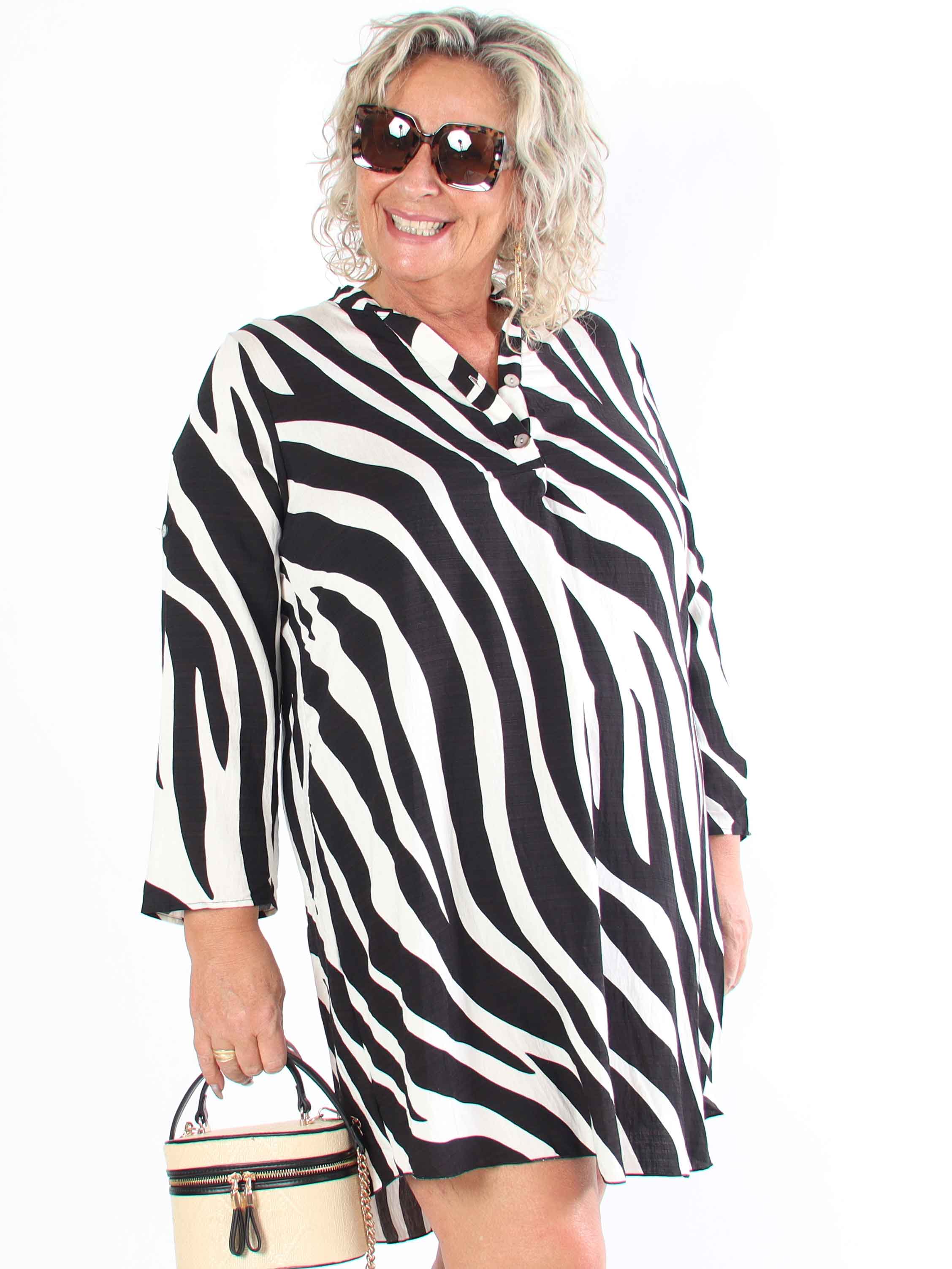 Luna - Randig plus size tunikaklänning i viskos