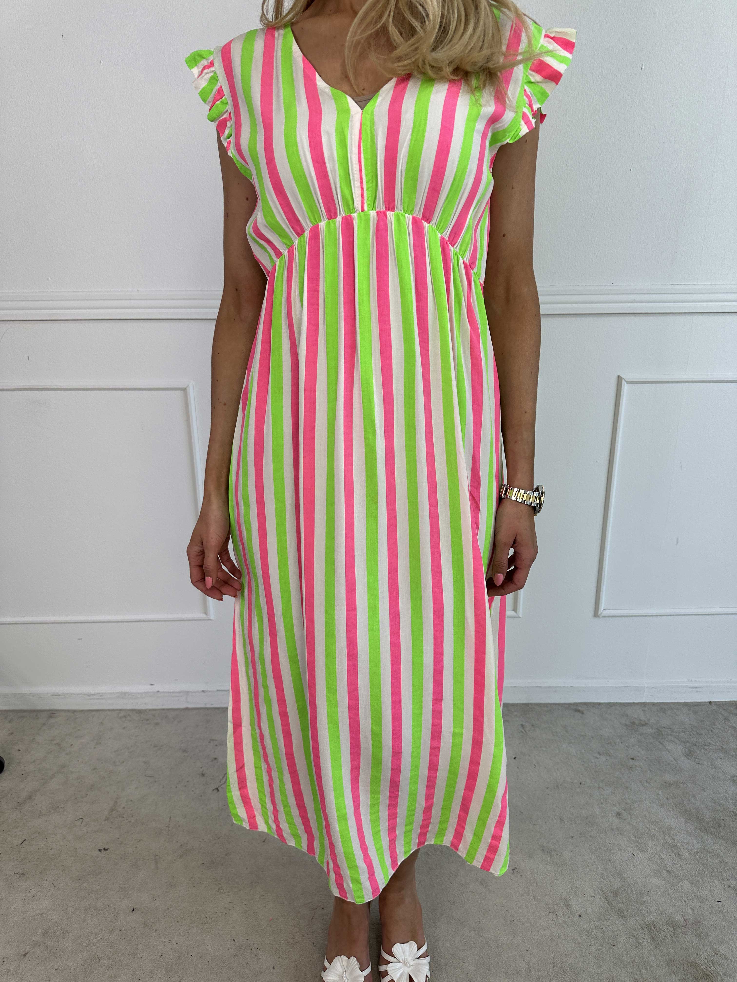 Lyssa - Lång randig klänning i viskos med färgade ränder