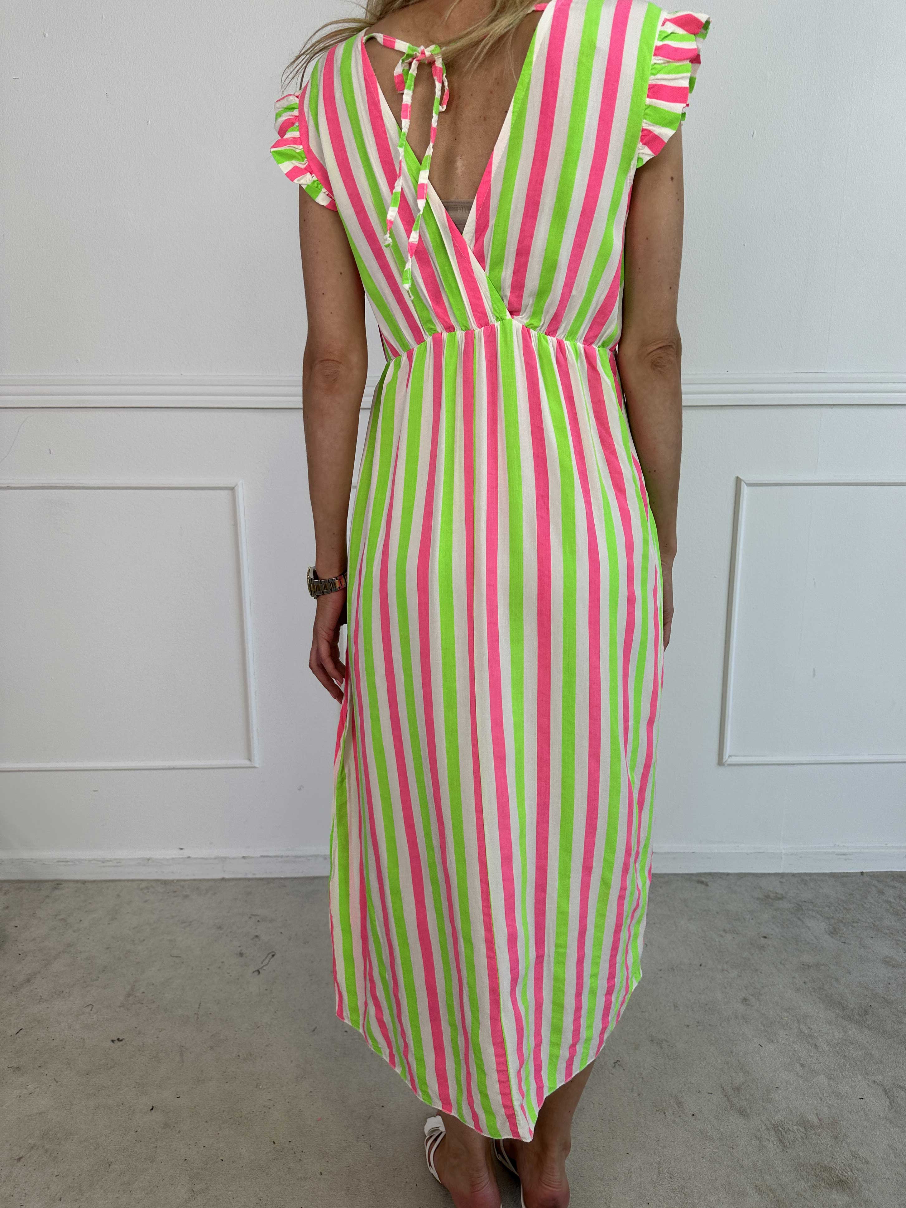 Lyssa - Lång randig klänning i viskos med färgade ränder