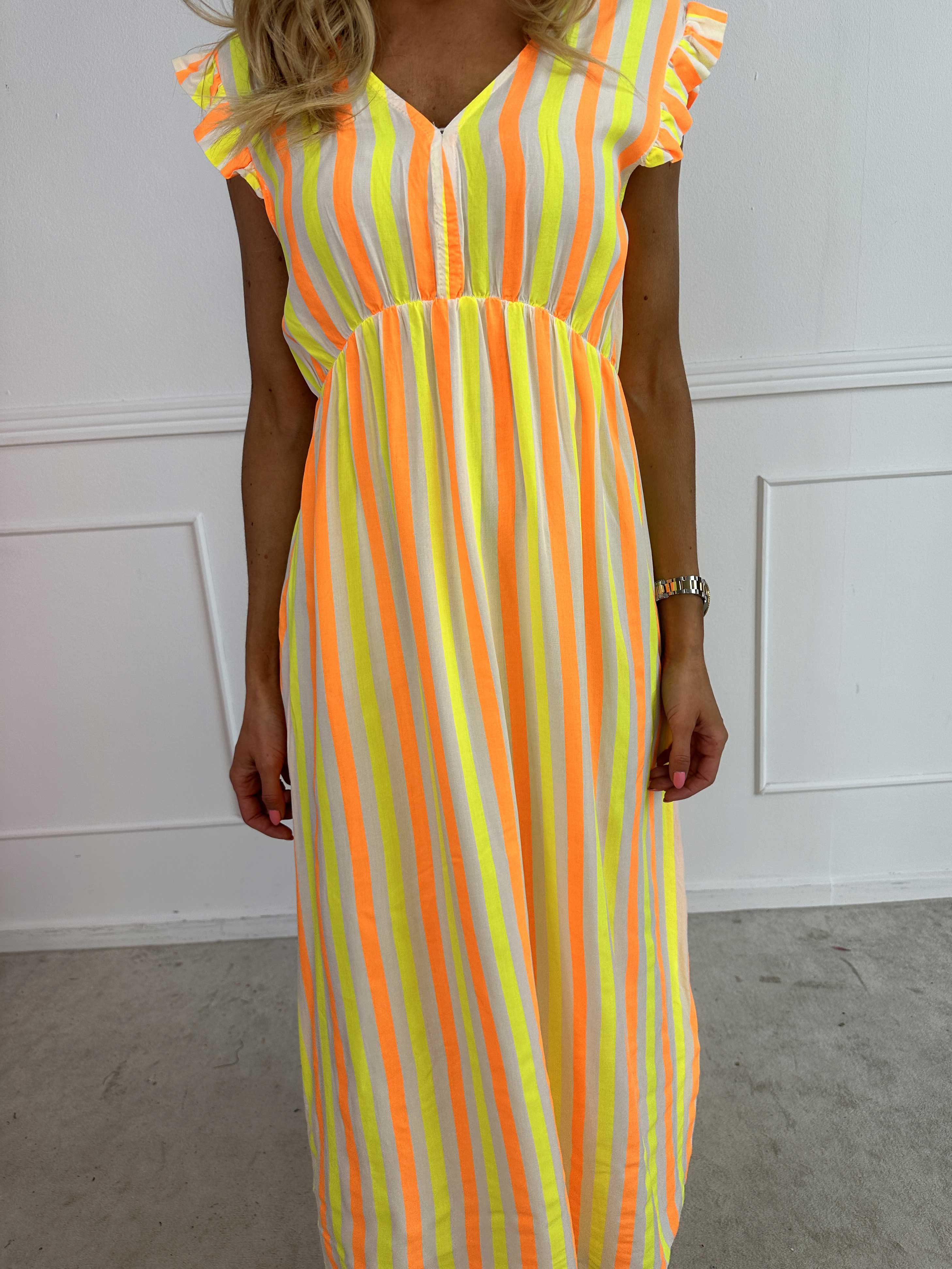 Lyssa - Lång randig klänning i viskos med färgade ränder