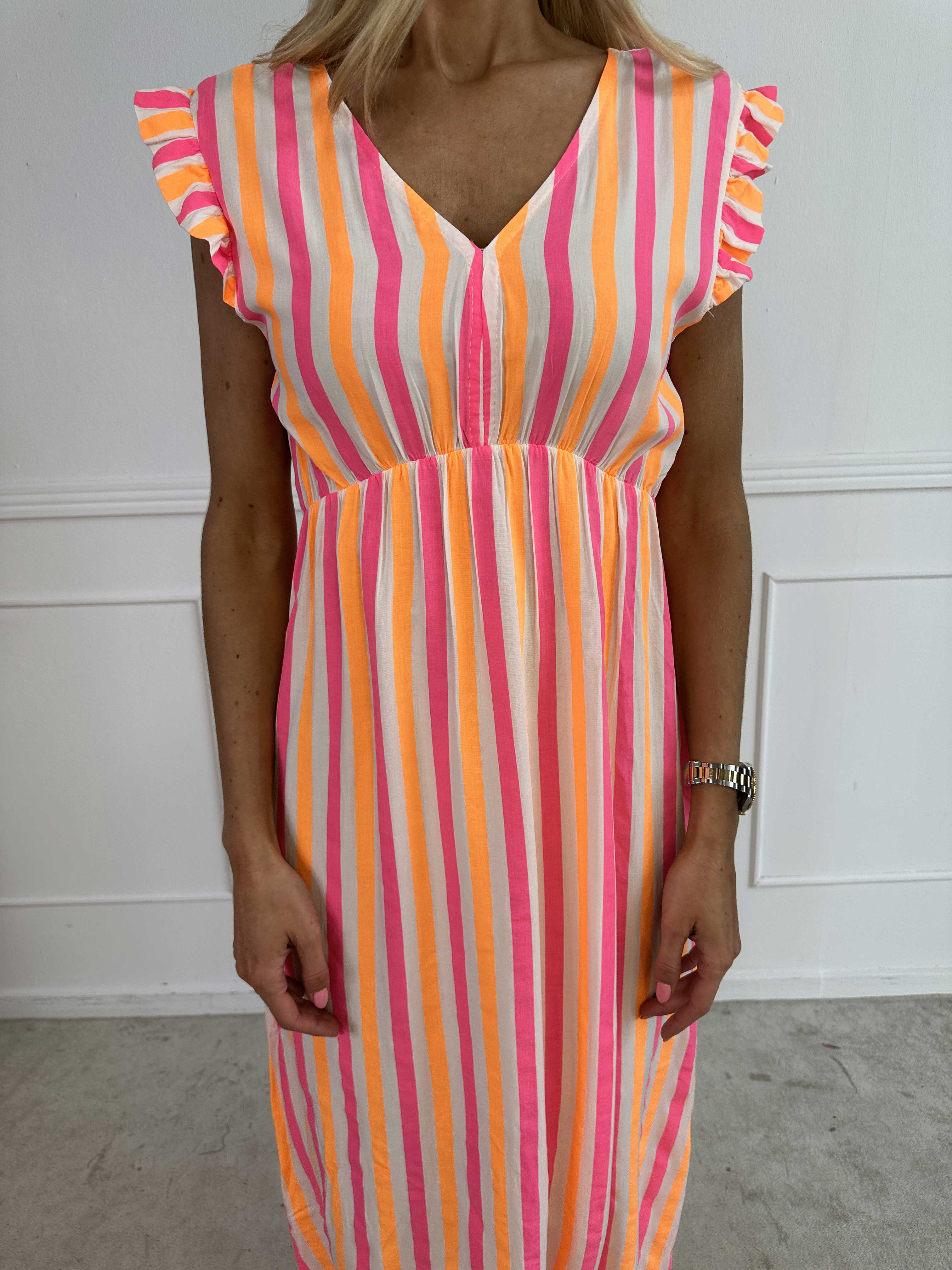 Lyssa - Lång randig klänning i viskos med färgade ränder