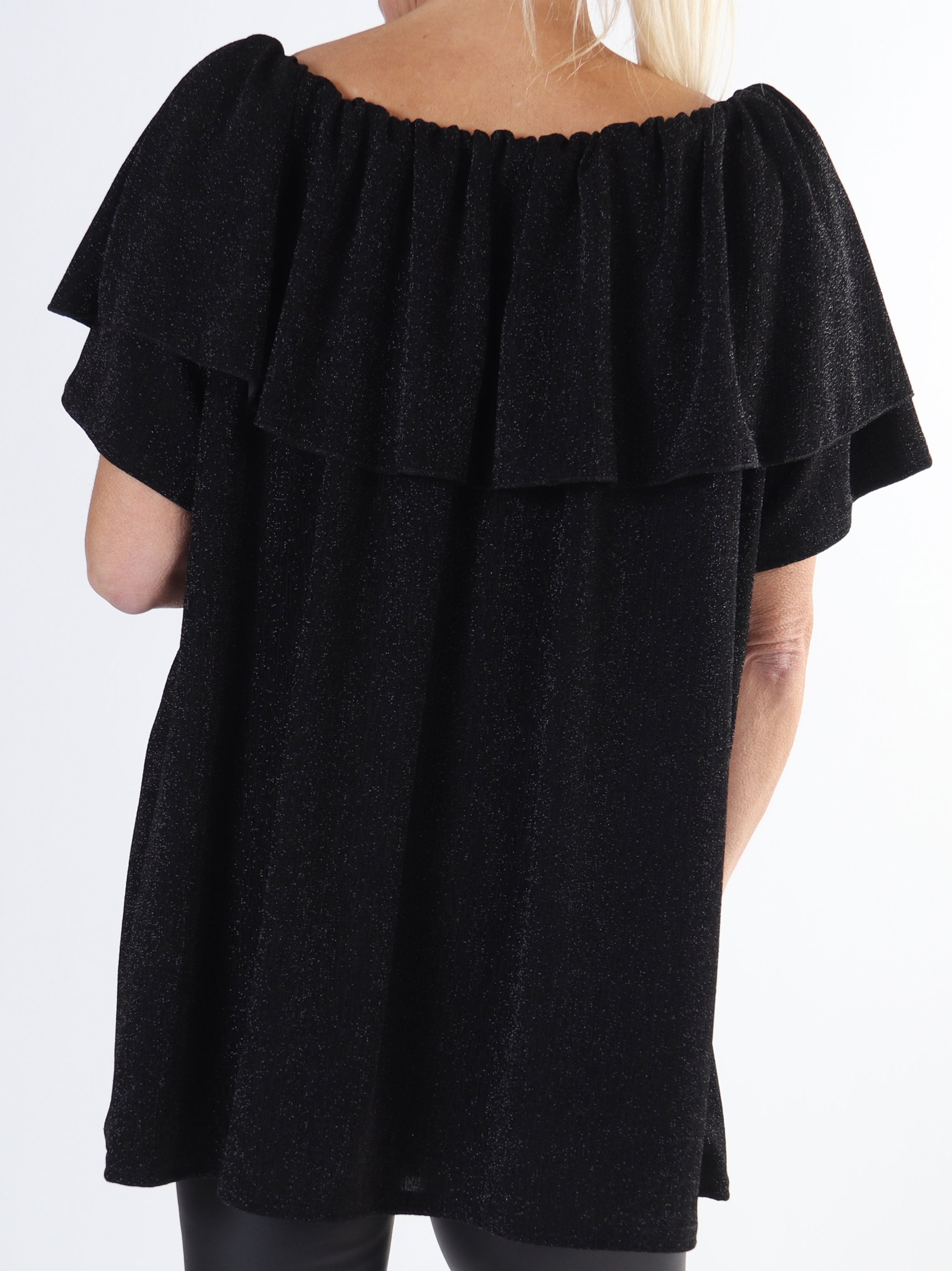 Maily - Off shoulder-blus i plus size med glittertrådar