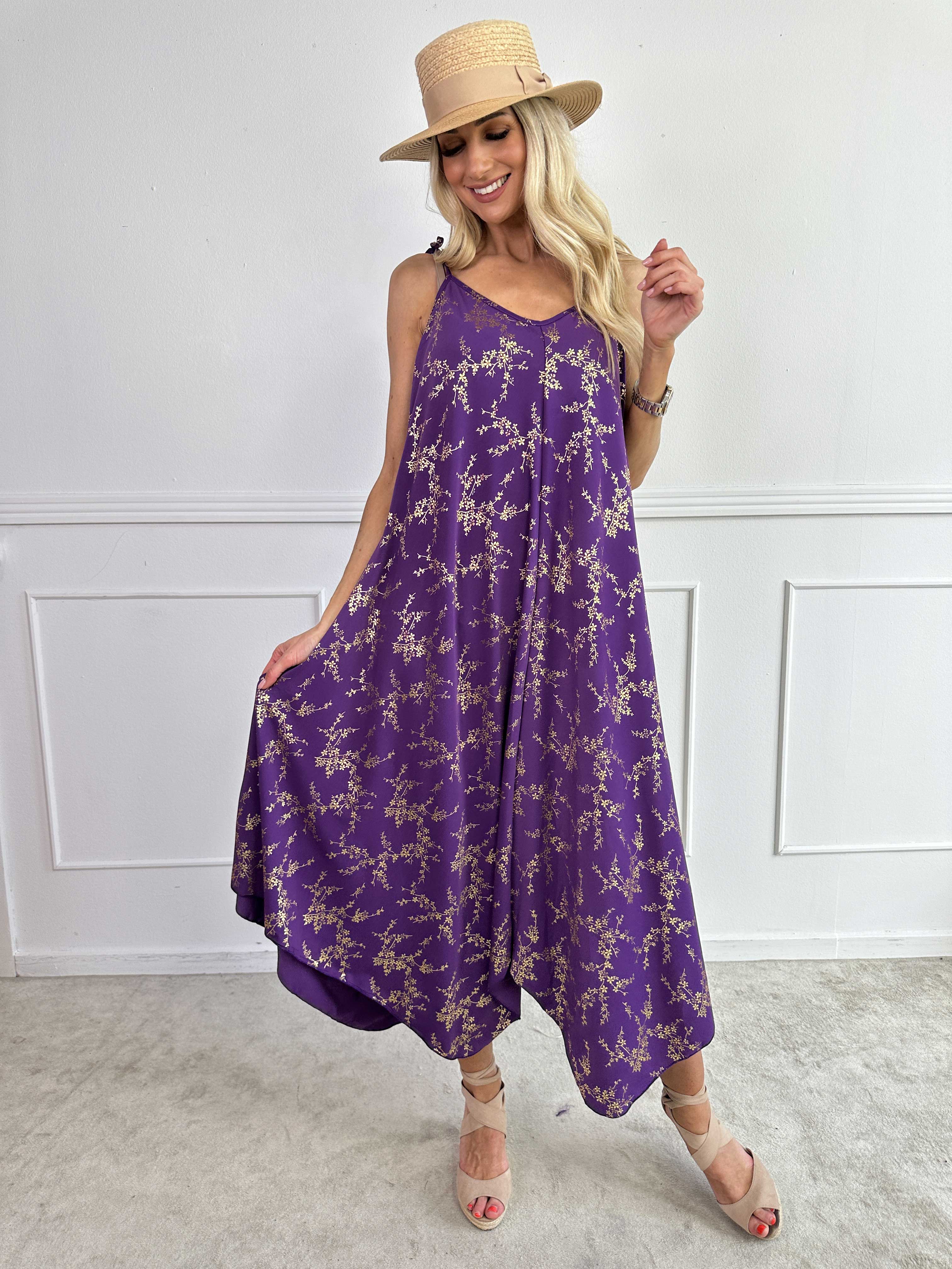 Maisie Gold - Axelremsklänning i elastiskt material med guld mönster