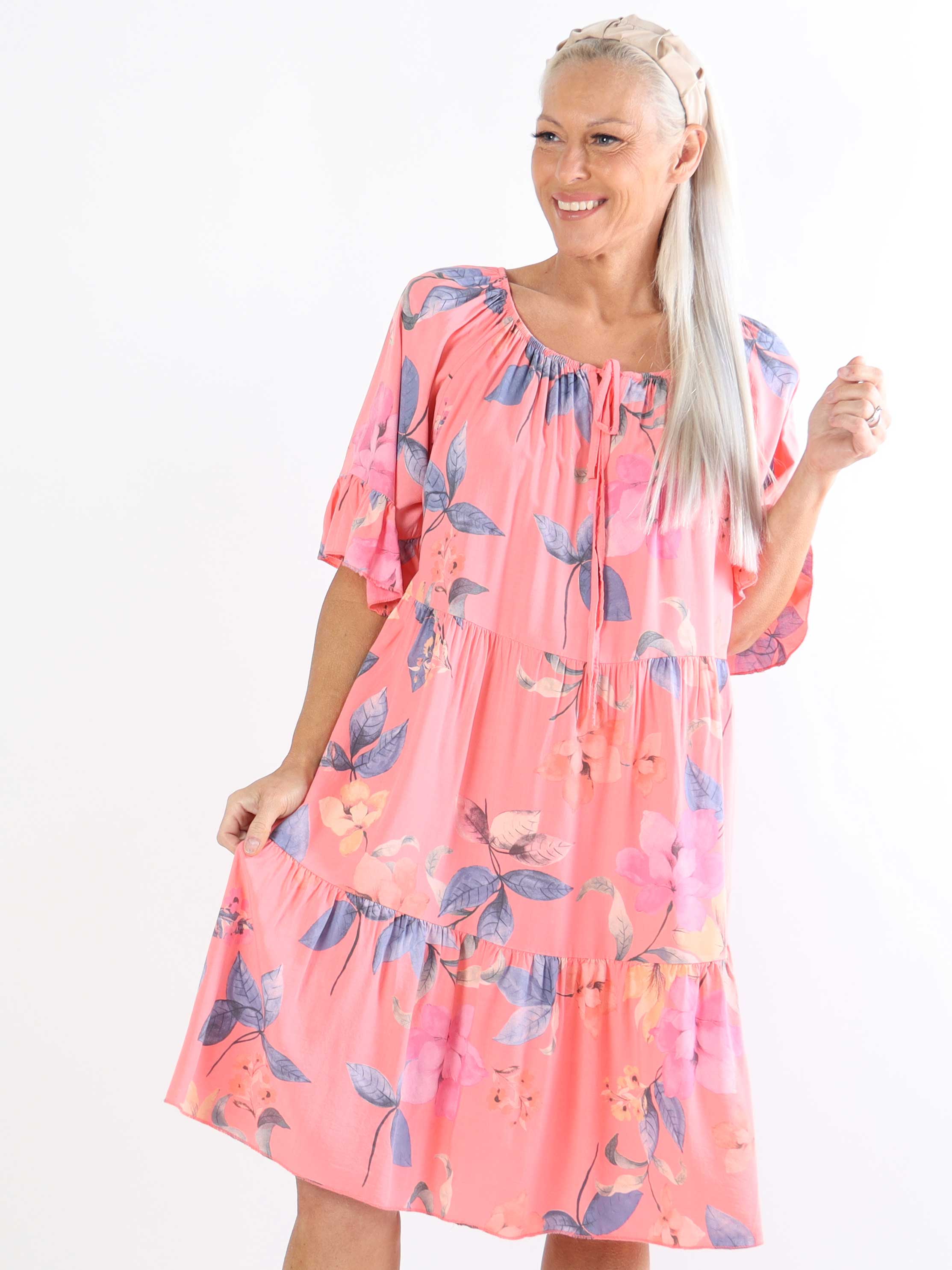 Malibu - Plus size-klänning i bomull med elastisk halsringning