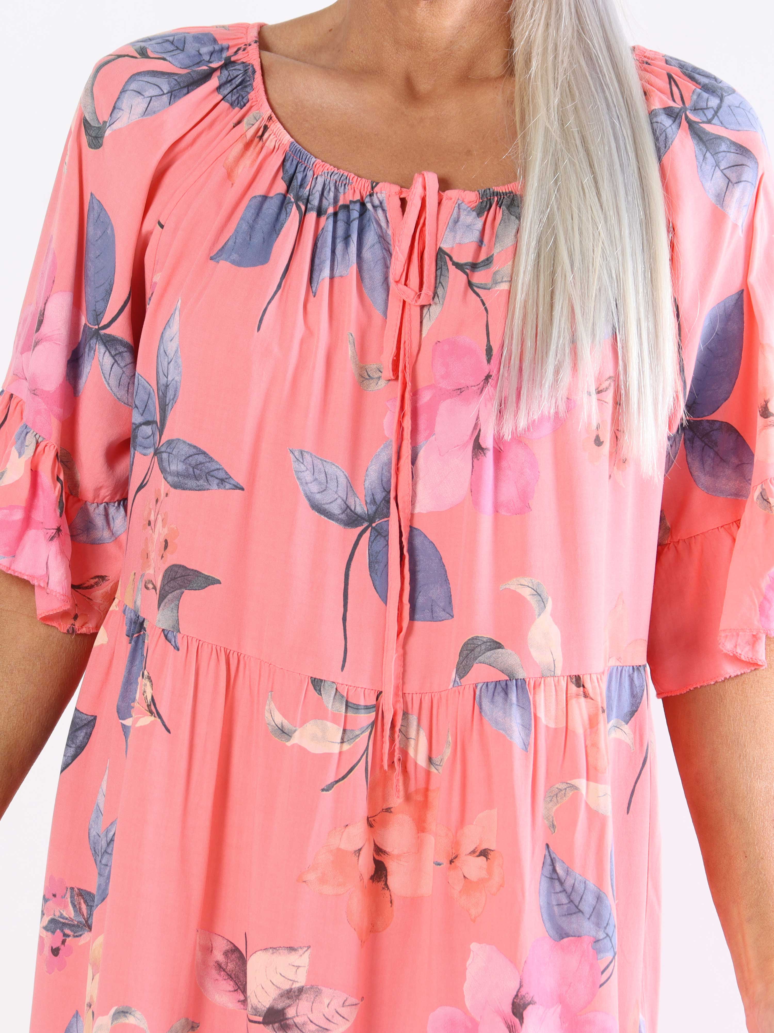 Malibu - Plus size-klänning i bomull med elastisk halsringning